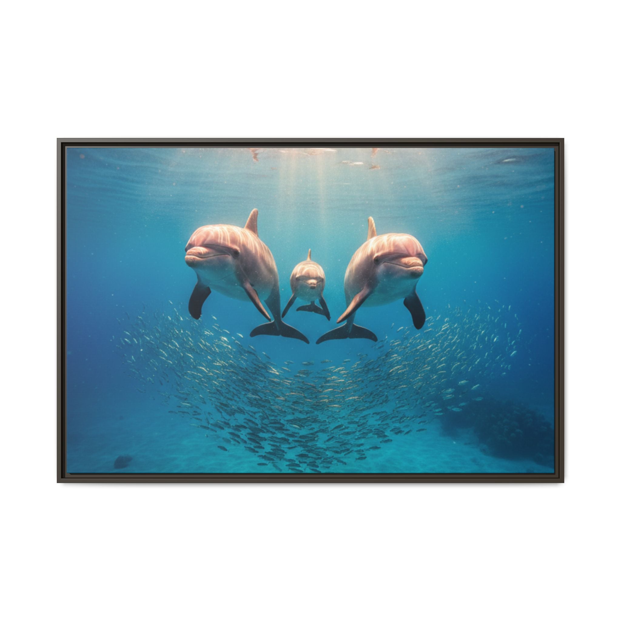 Framed Dolphin Canvas Print — Matte Ocean Wall Art