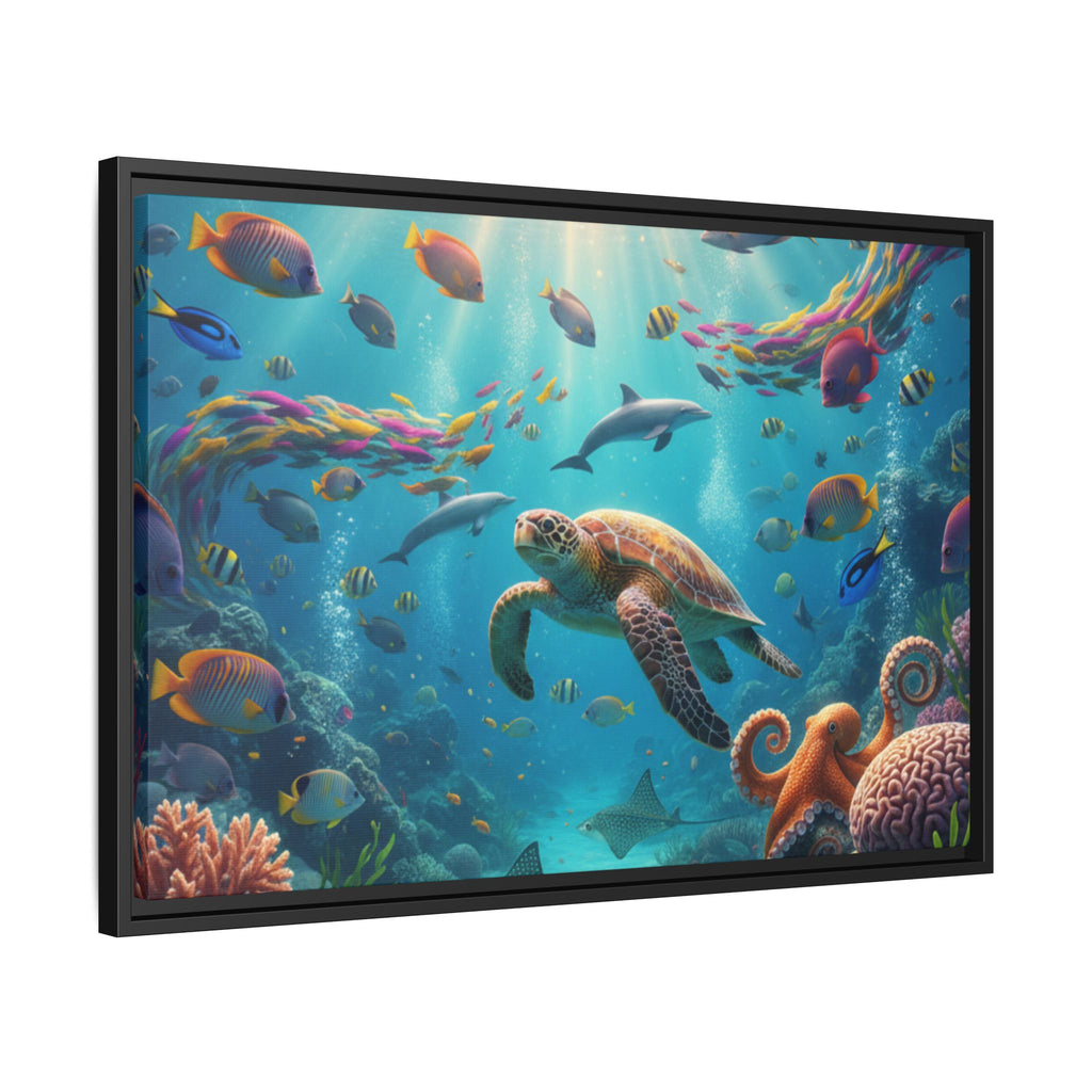 Framed Ocean Life Canvas — Colorful Sea Turtle Wall Art