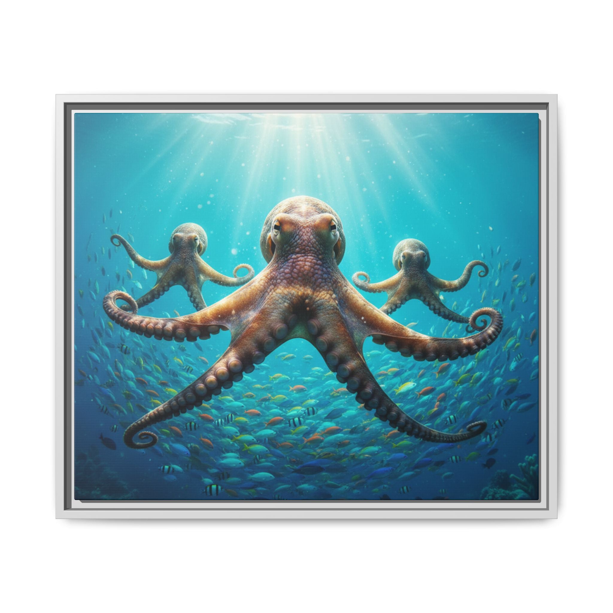 Framed Octopus Art Print — Vibrant Underwater Canvas Wall Decor