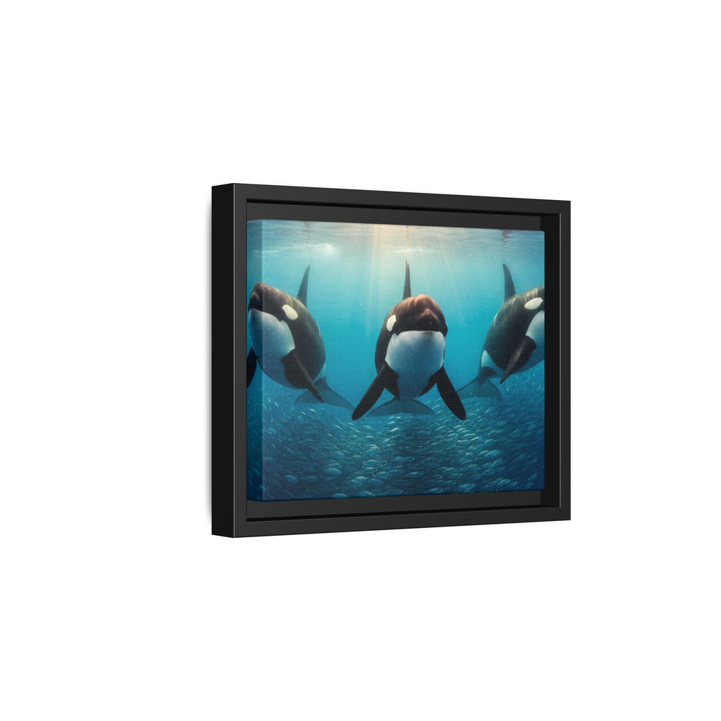 Framed Orca Canvas Print — Underwater Whale Pod Ocean Wall Art