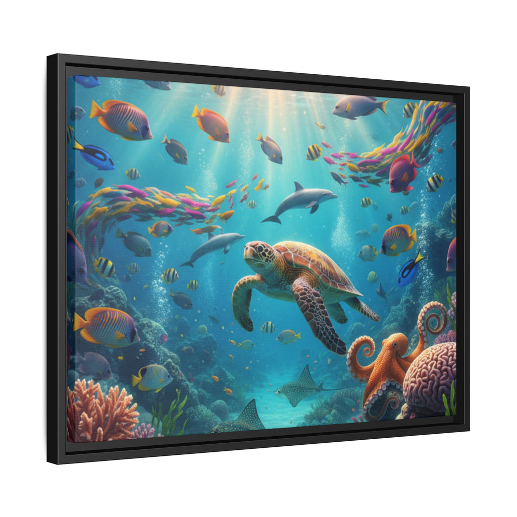 Framed Ocean Life Canvas — Colorful Sea Turtle Wall Art