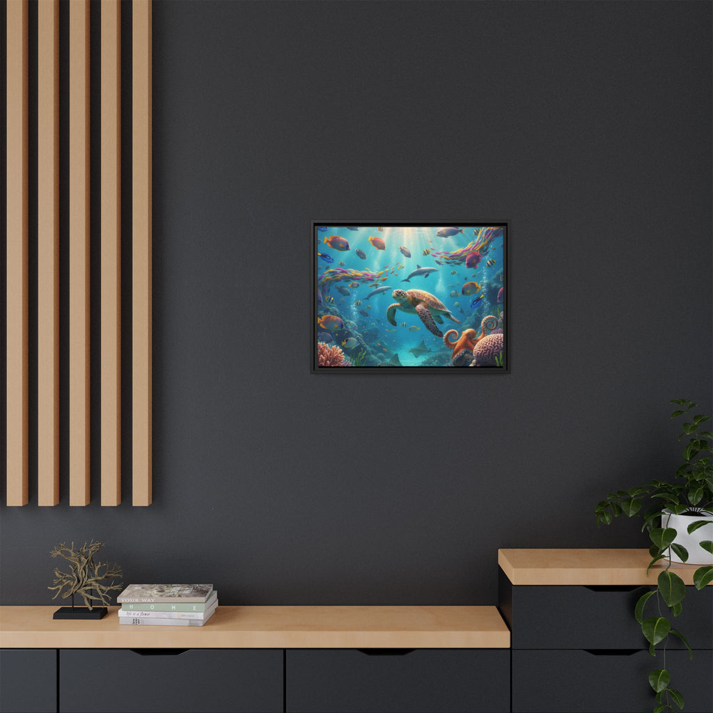 Framed Ocean Life Canvas — Colorful Sea Turtle Wall Art