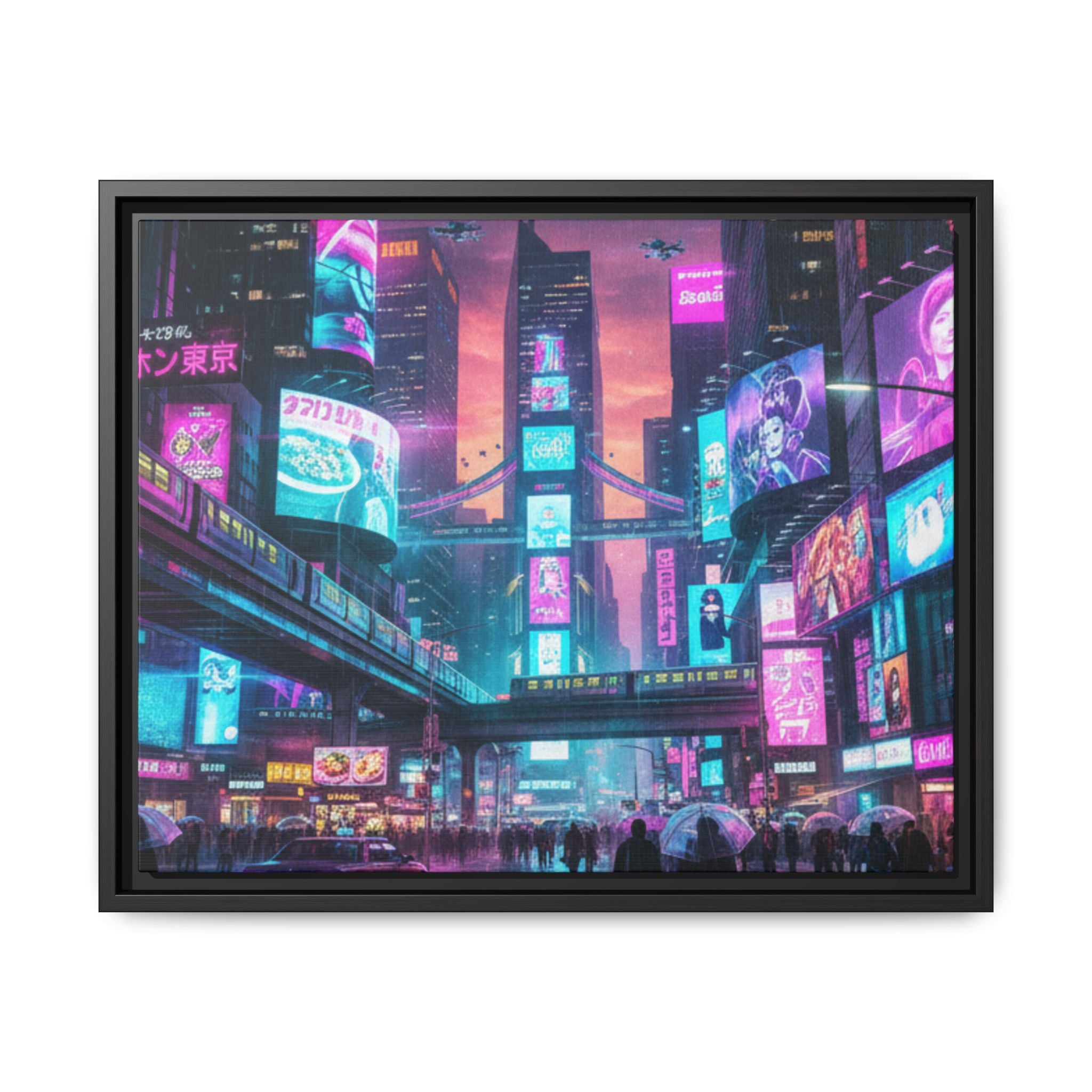 Bright Future Cityscape Vibrant Wall Art  — Framed Cyberpunk Wall Art