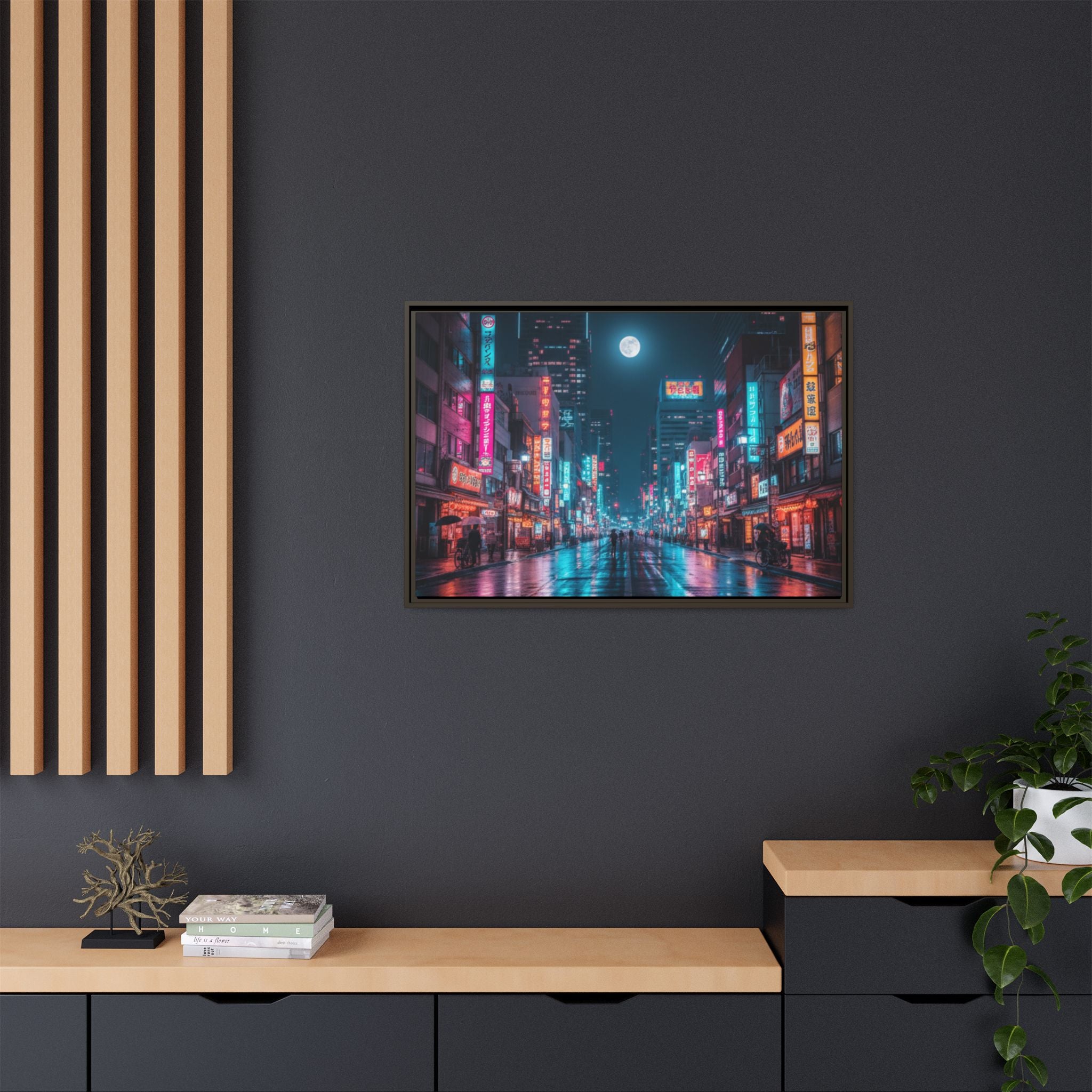 Japan Nightscape Canvas Framed Print