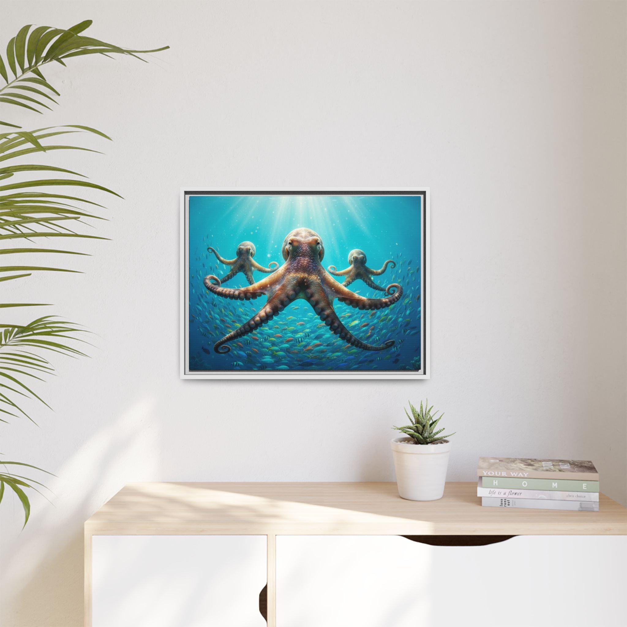 Framed Octopus Art Print — Vibrant Underwater Canvas Wall Decor