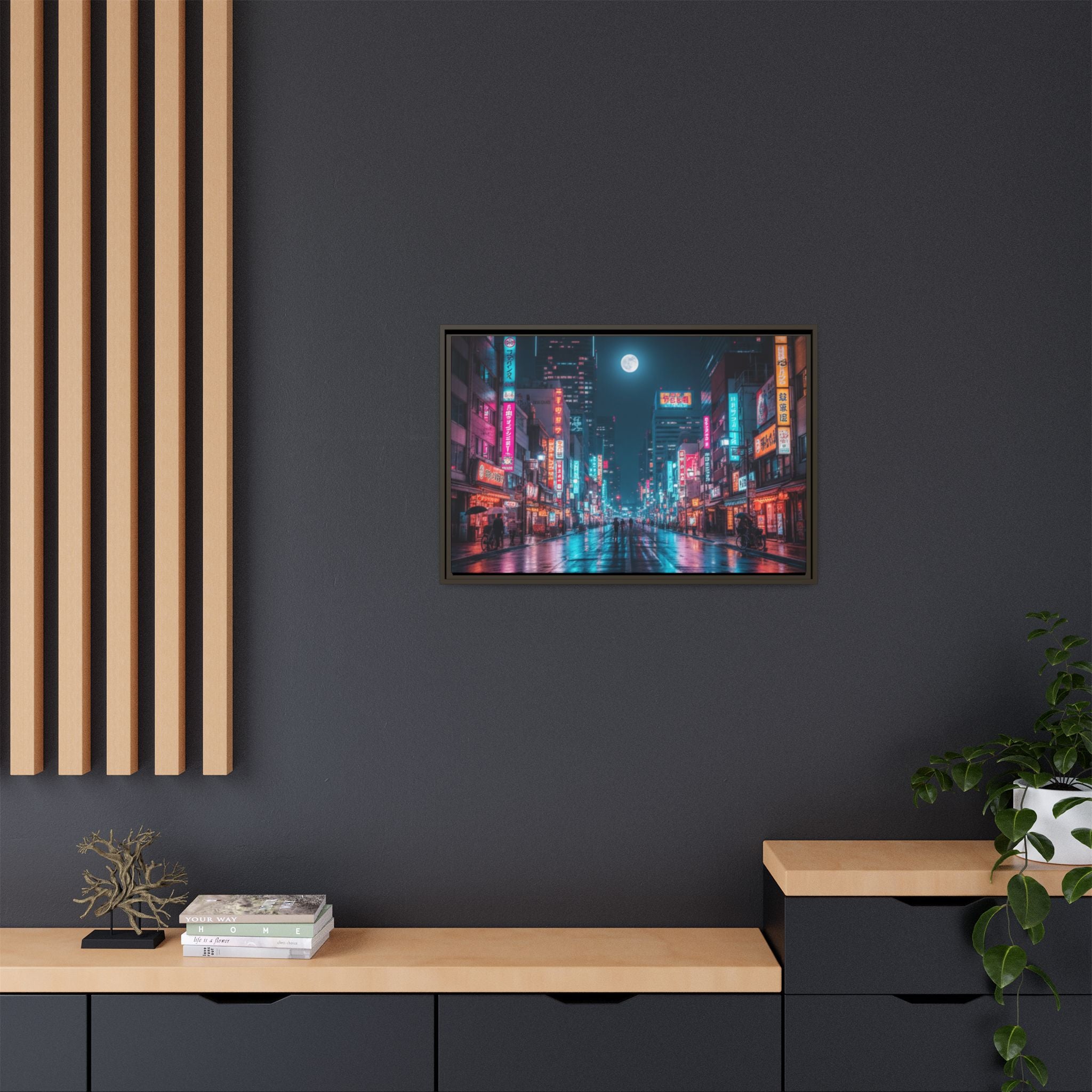 Japan Nightscape Canvas Framed Print