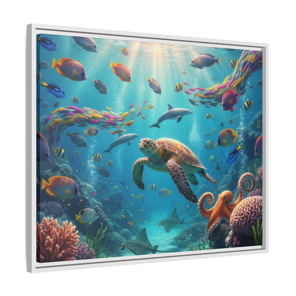 Framed Ocean Life Canvas — Colorful Sea Turtle Wall Art
