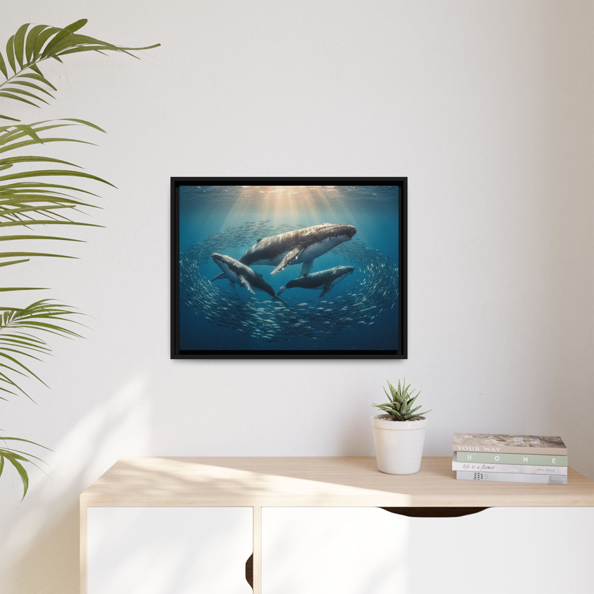 Stunning Whale Family Canvas Wall Art - Framed
