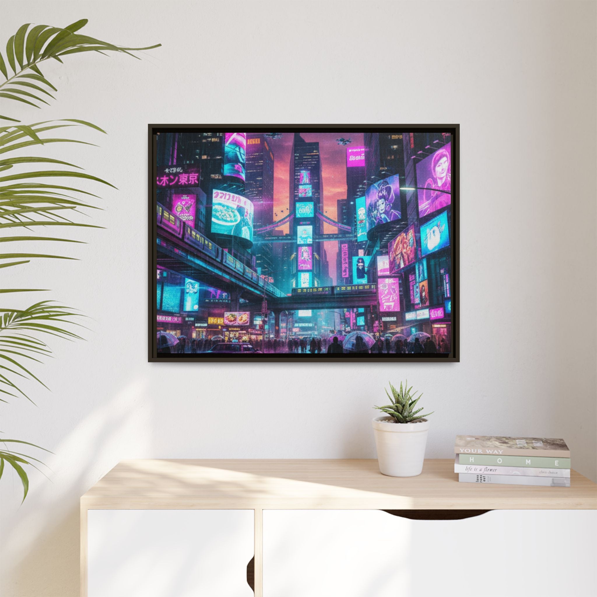Bright Future Cityscape Vibrant Wall Art  — Framed Cyberpunk Wall Art