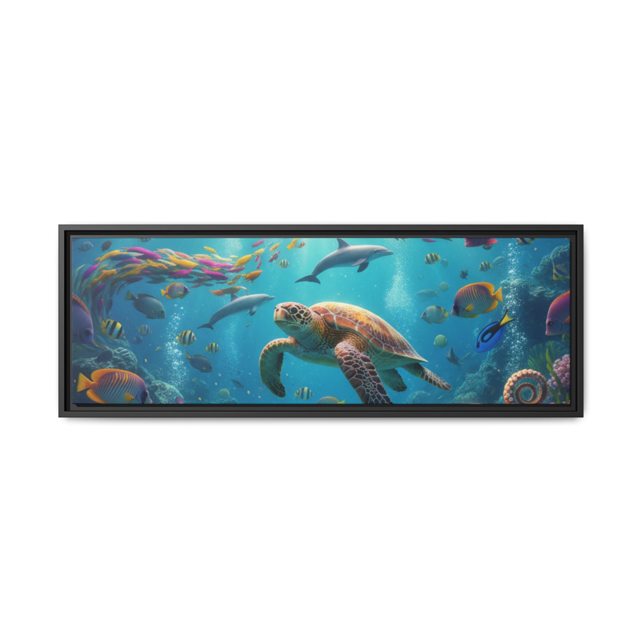 Framed Ocean Life Canvas — Colorful Sea Turtle Wall Art