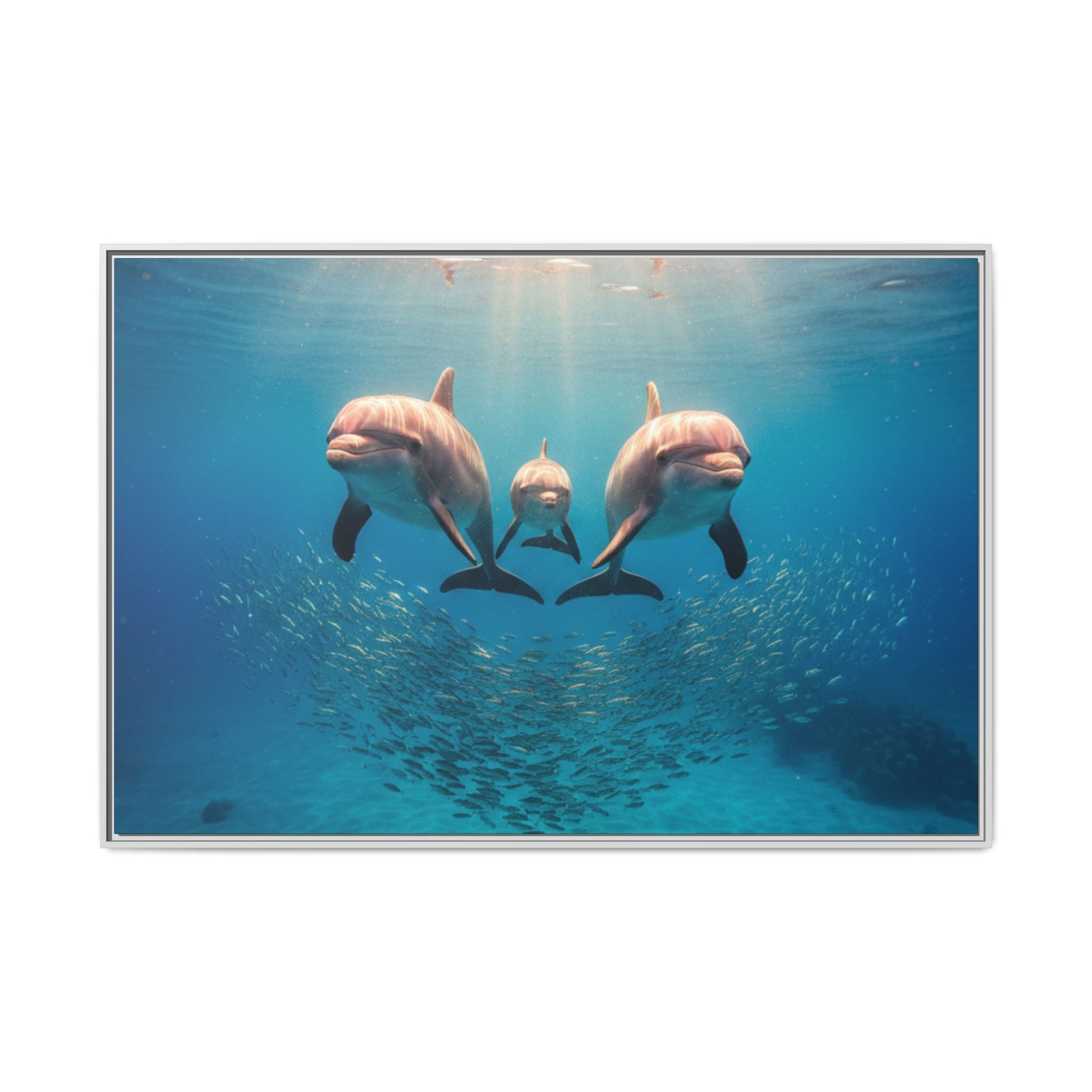 Framed Dolphin Canvas Print — Matte Ocean Wall Art