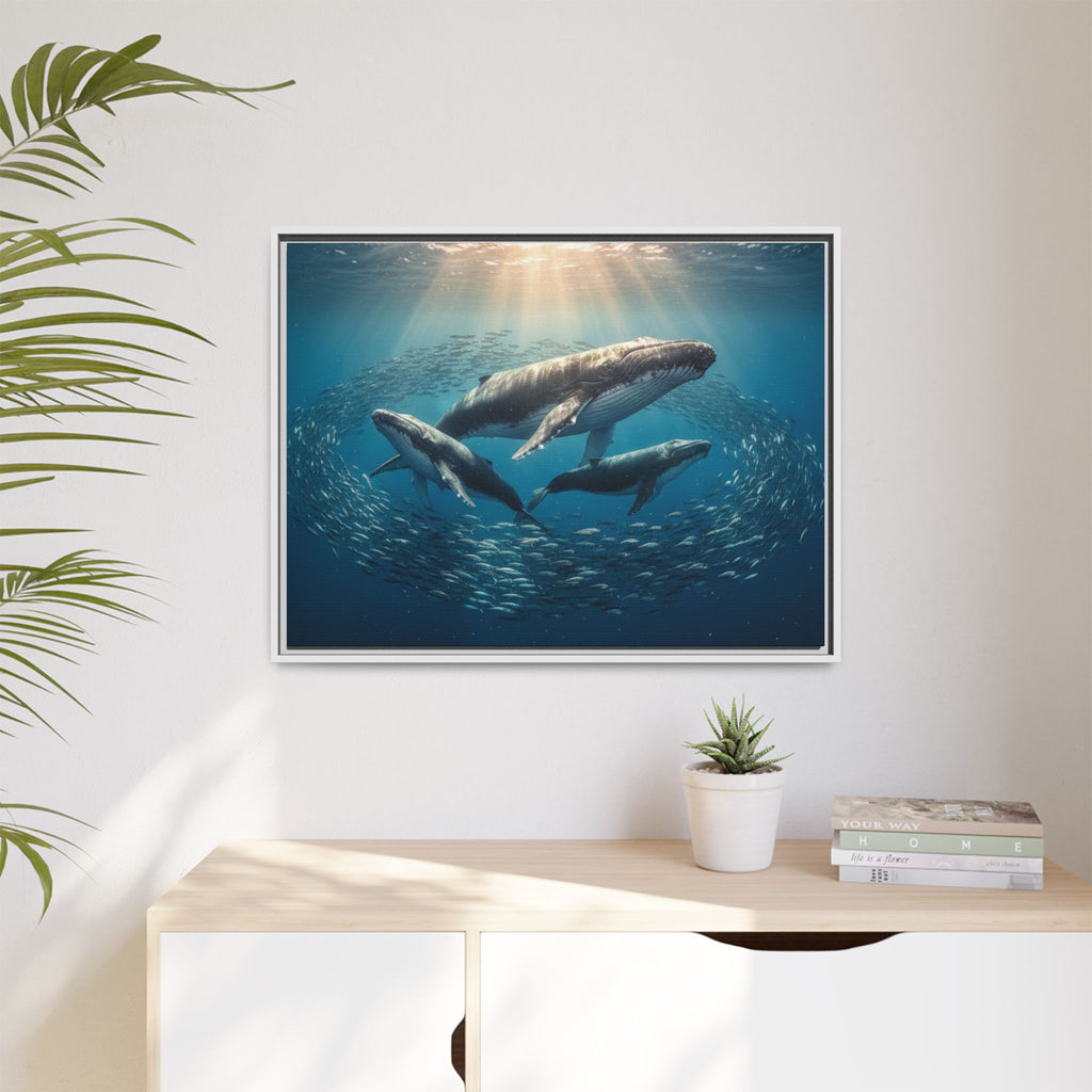 Stunning Whale Family Canvas Wall Art - Framed