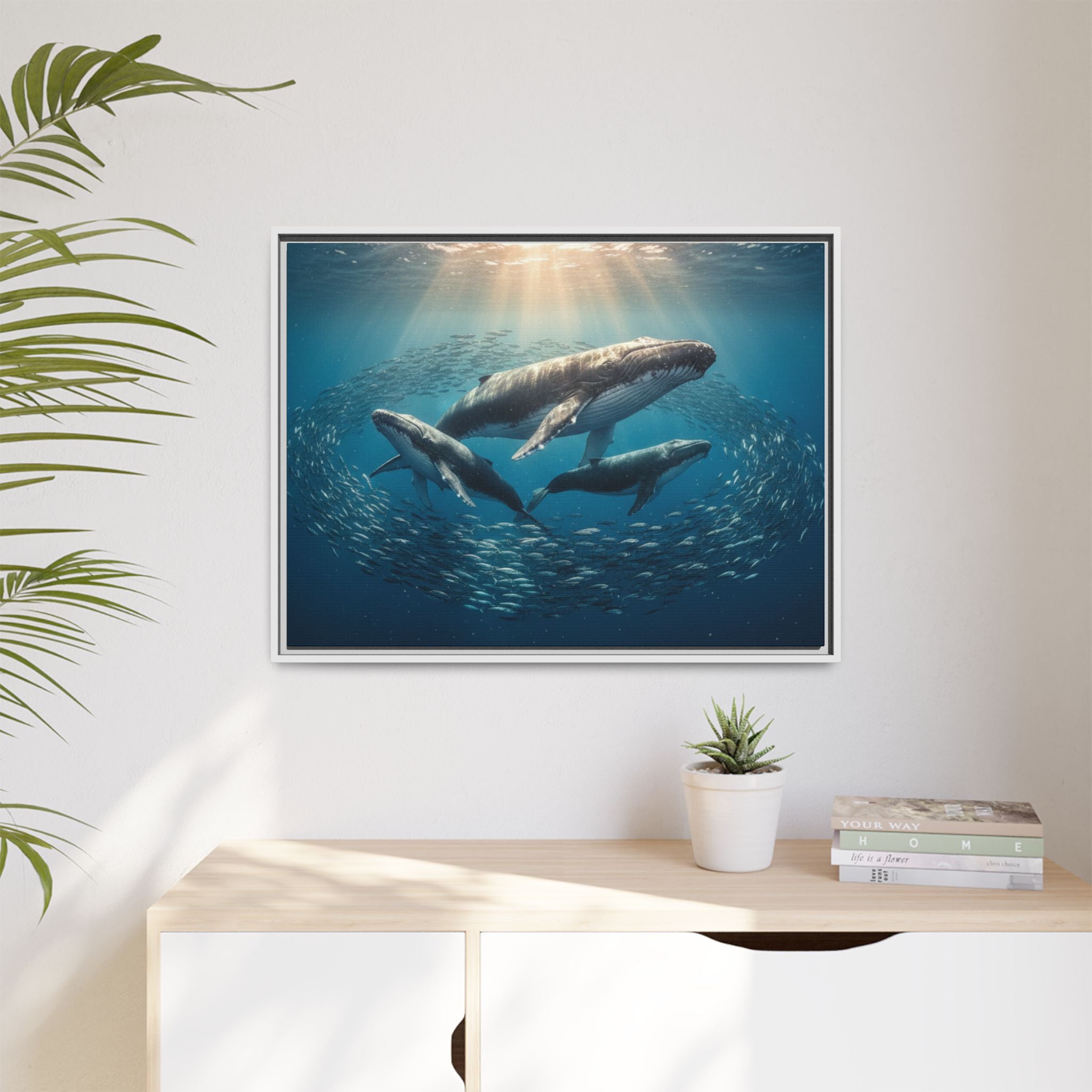 Stunning Whale Family Canvas Wall Art - Framed