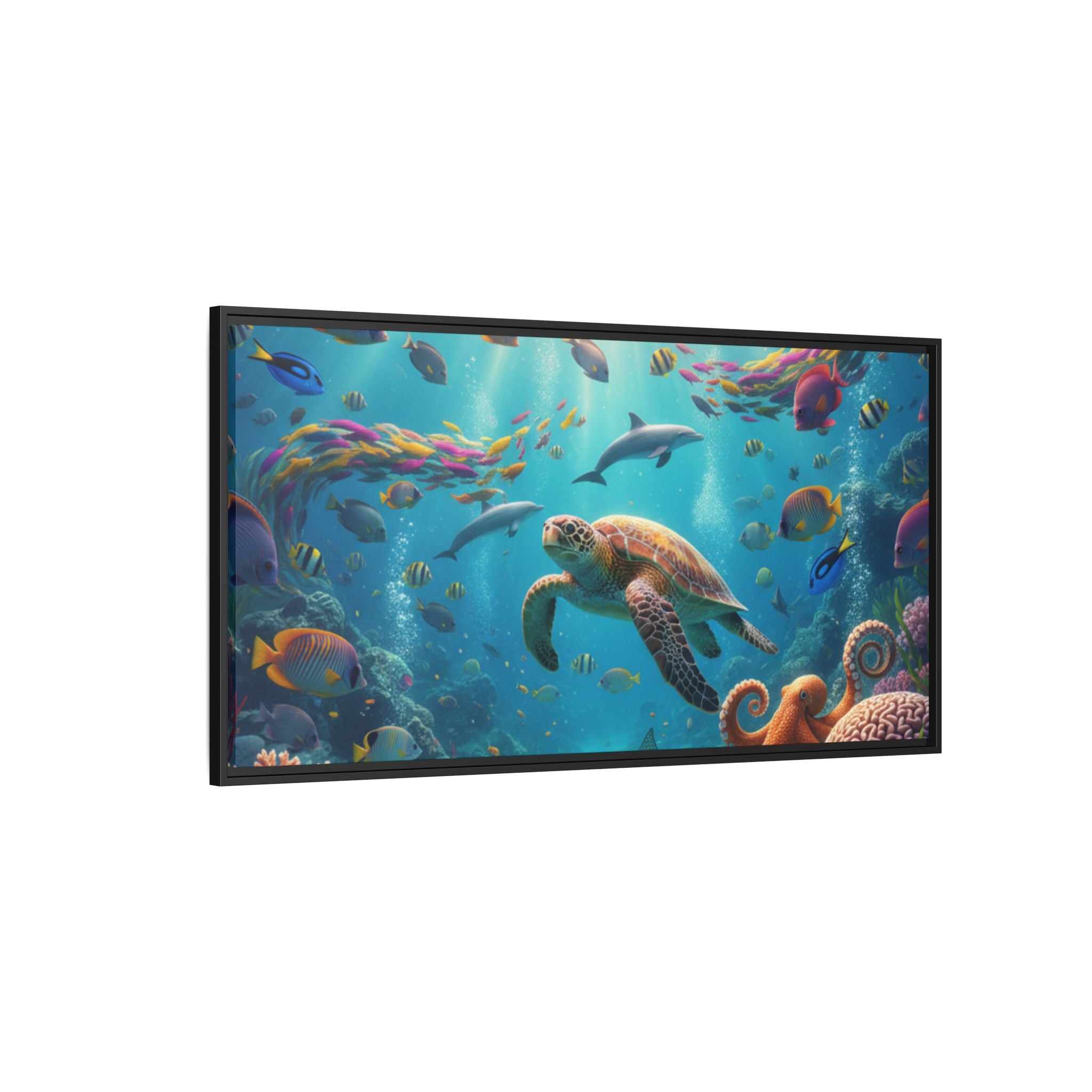 Framed Ocean Life Canvas — Colorful Sea Turtle Wall Art