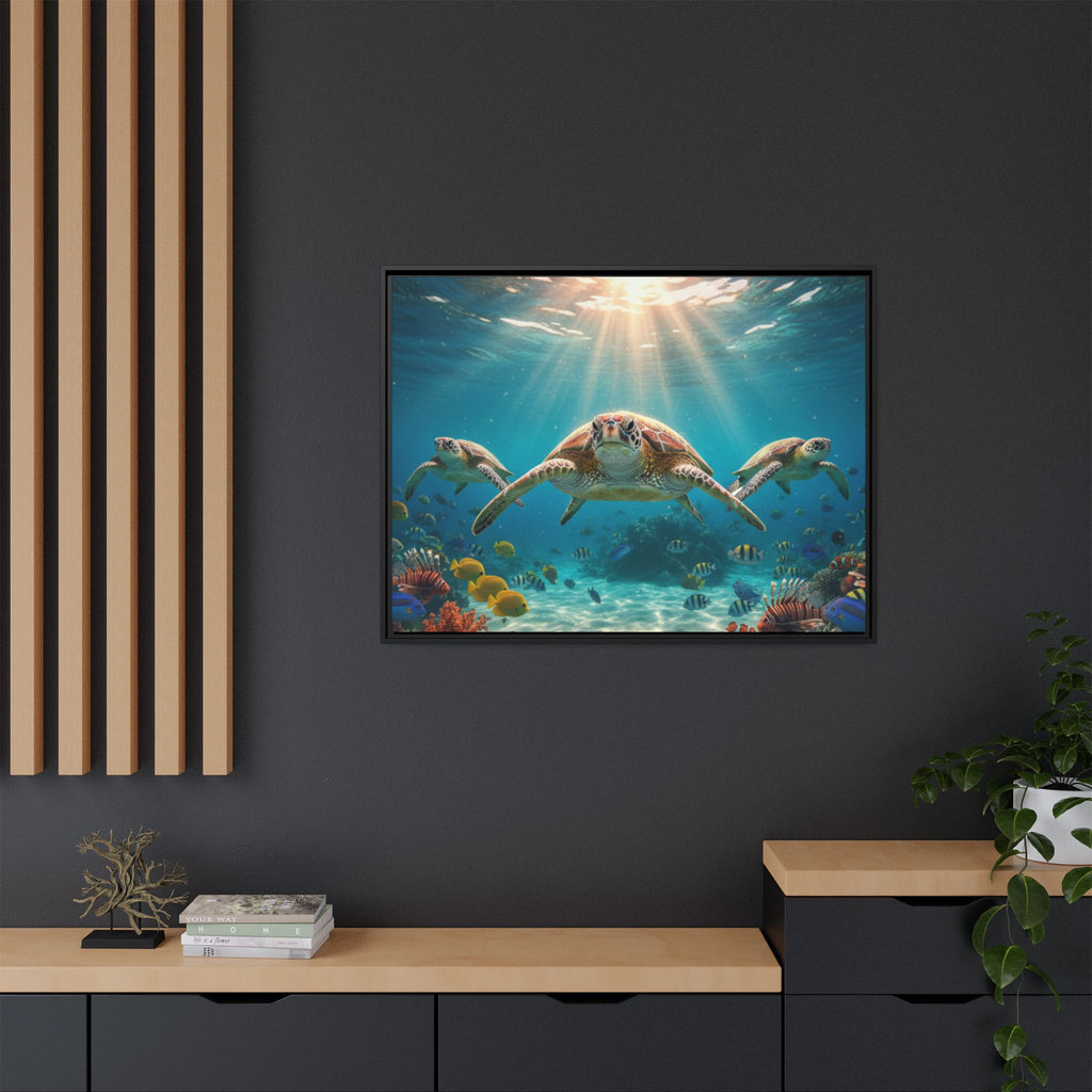 Sea Turtle Ocean Art — Framed Matte Canvas Wall Art
