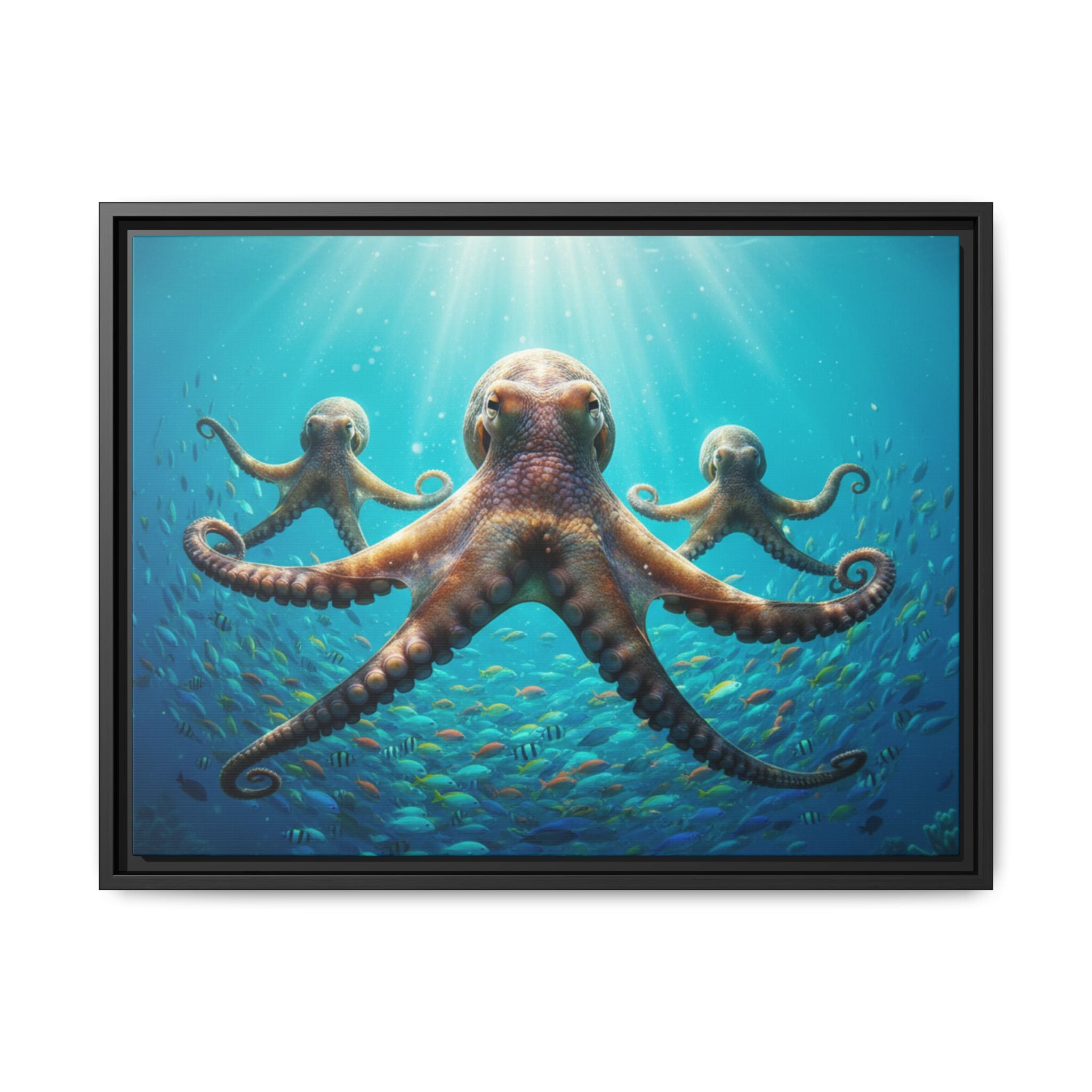 Framed Octopus Art Print — Vibrant Underwater Canvas Wall Decor