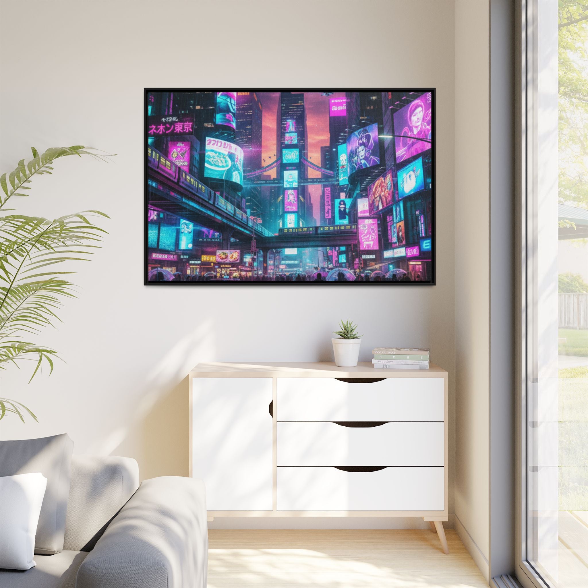Bright Future Cityscape Vibrant Wall Art  — Framed Cyberpunk Wall Art