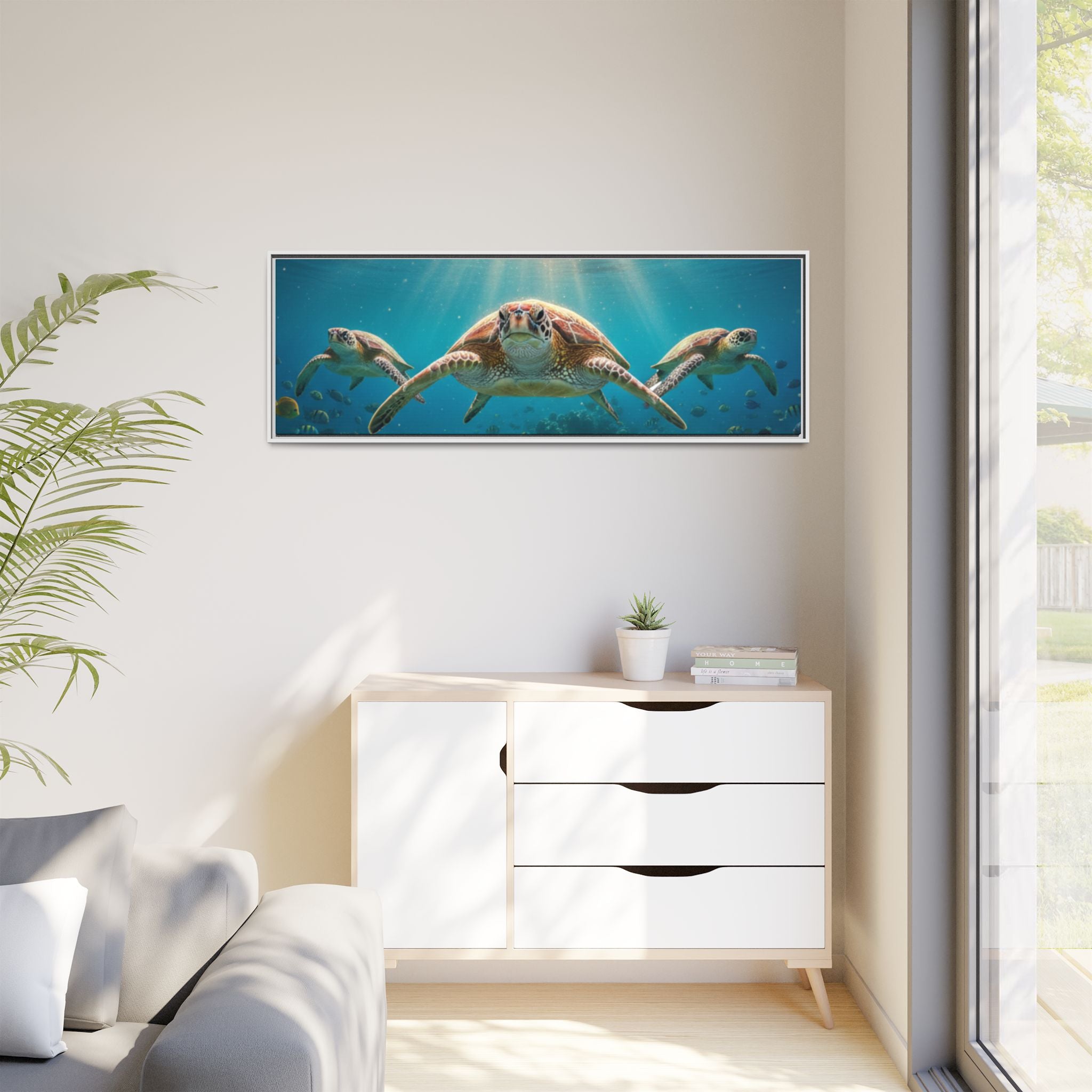 Sea Turtle Ocean Art — Framed Matte Canvas Wall Art