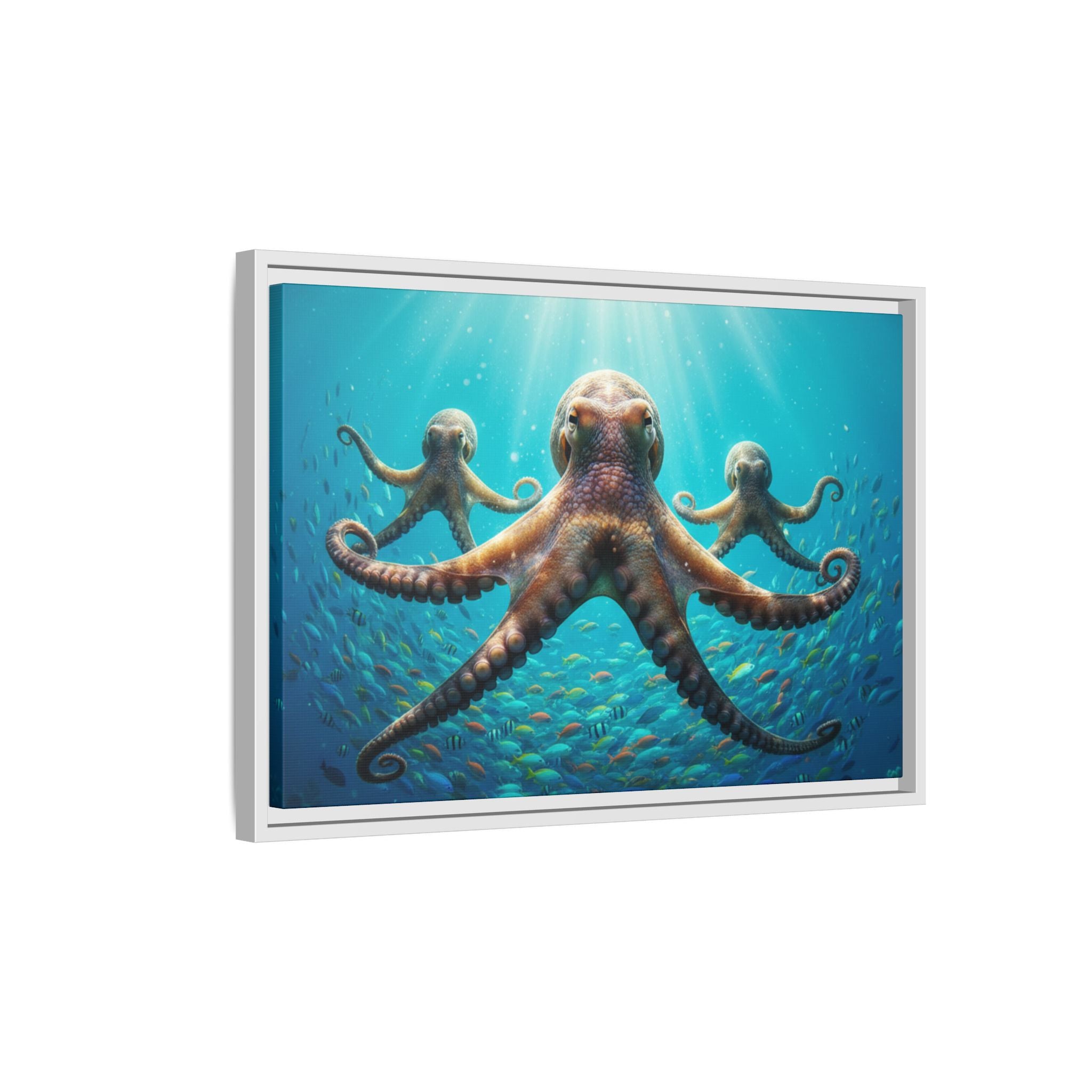 Framed Octopus Art Print — Vibrant Underwater Canvas Wall Decor