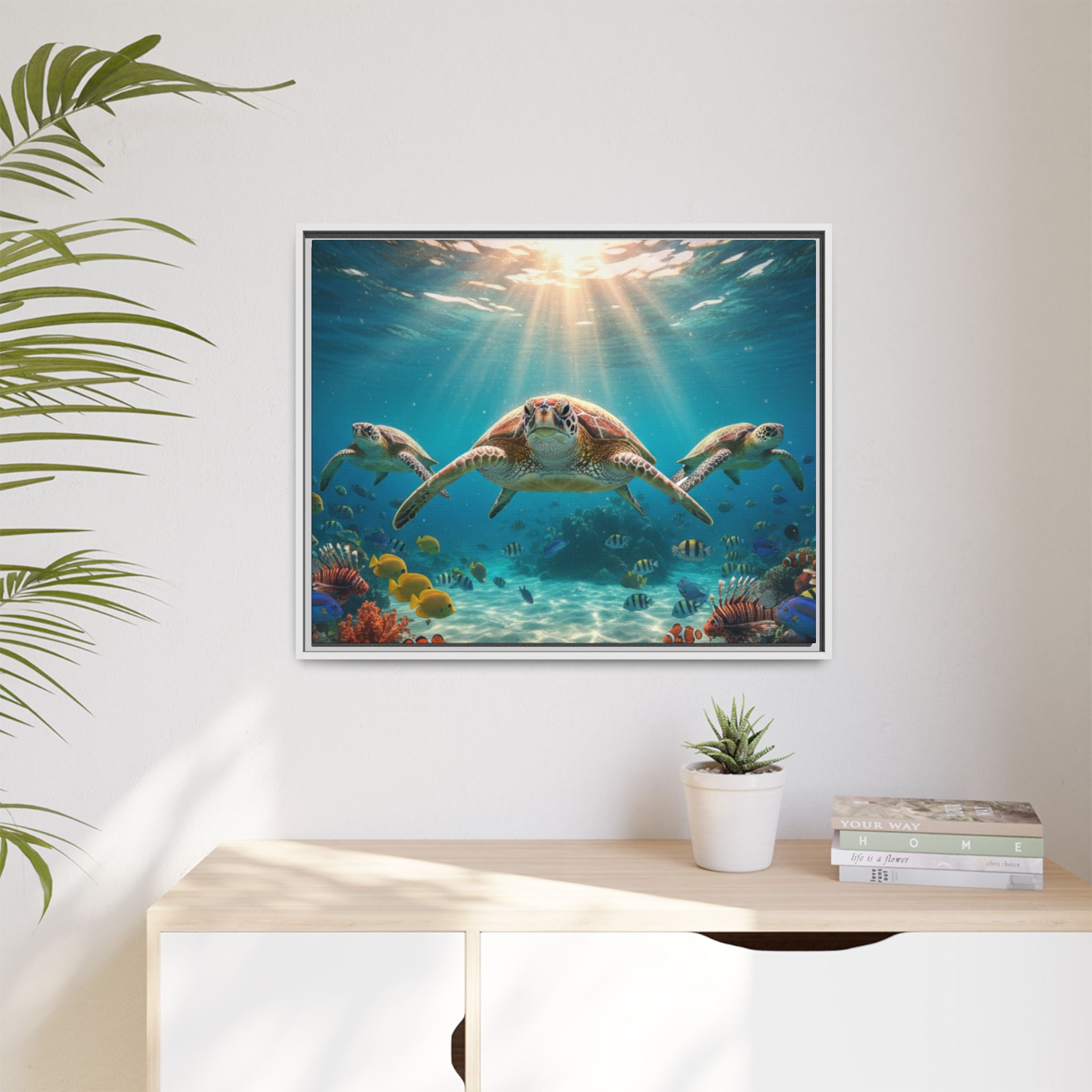 Sea Turtle Ocean Art — Framed Matte Canvas Wall Art
