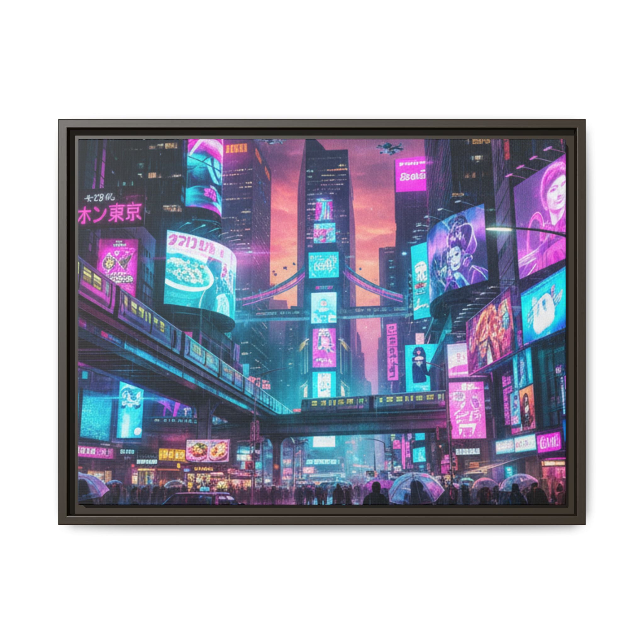 Bright Future Cityscape Vibrant Wall Art  — Framed Cyberpunk Wall Art