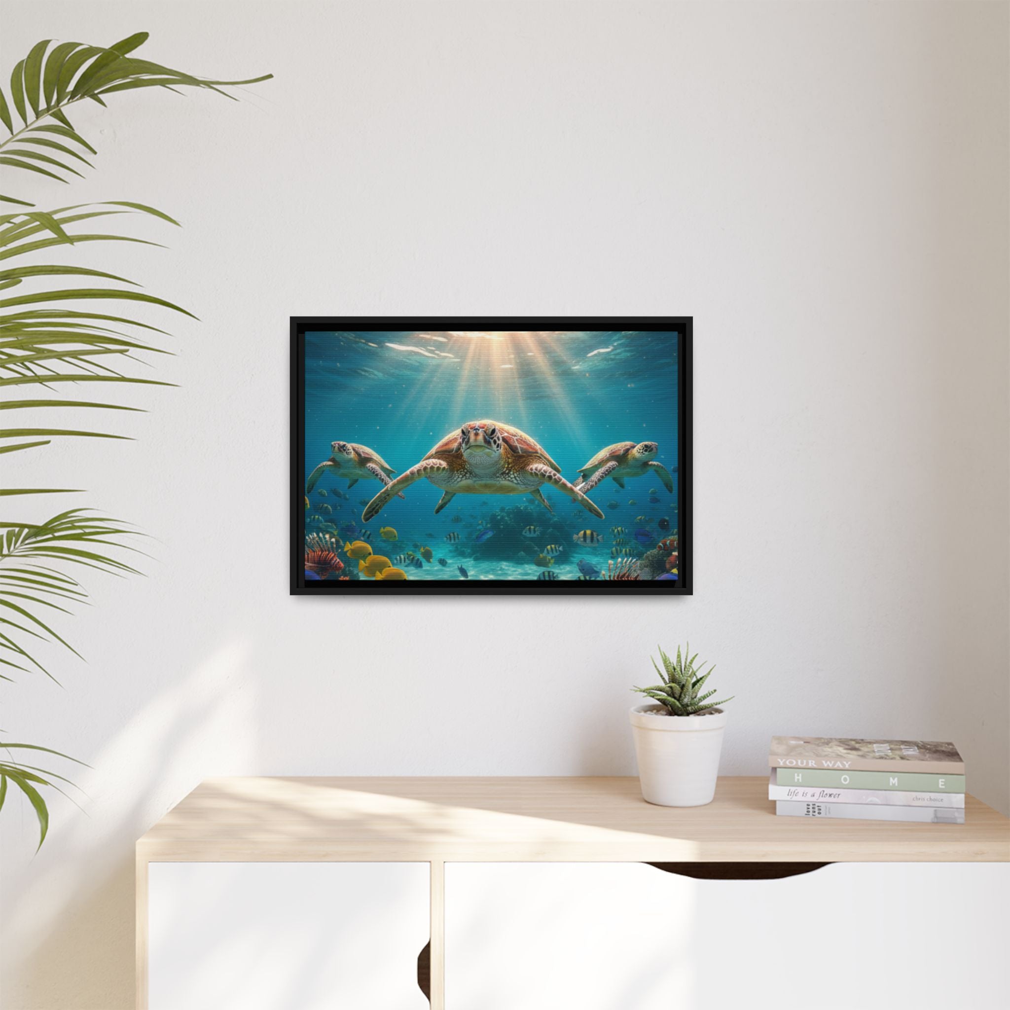 Sea Turtle Ocean Art — Framed Matte Canvas Wall Art