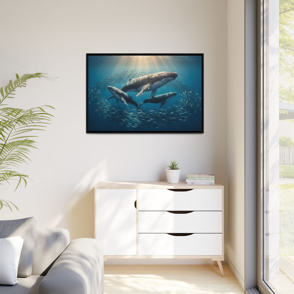 Stunning Whale Family Canvas Wall Art - Framed