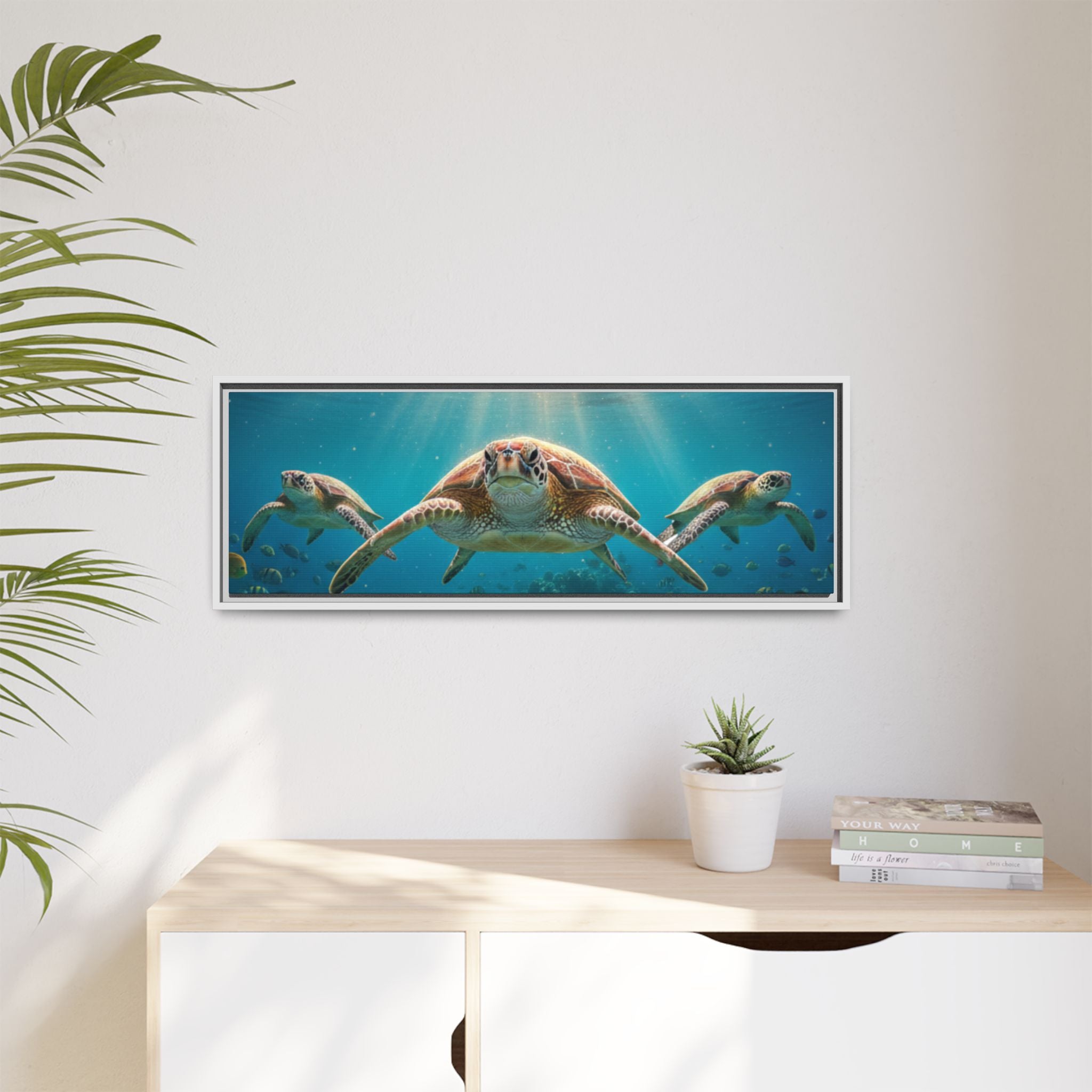 Sea Turtle Ocean Art — Framed Matte Canvas Wall Art
