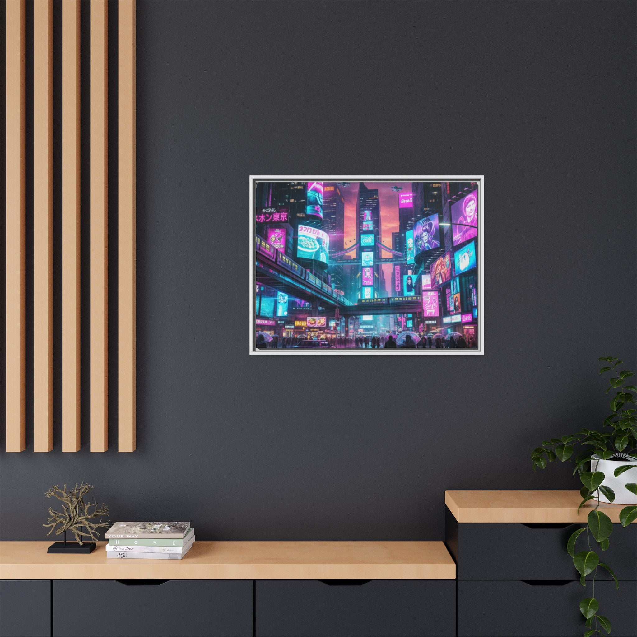 Bright Future Cityscape Vibrant Wall Art  — Framed Cyberpunk Wall Art