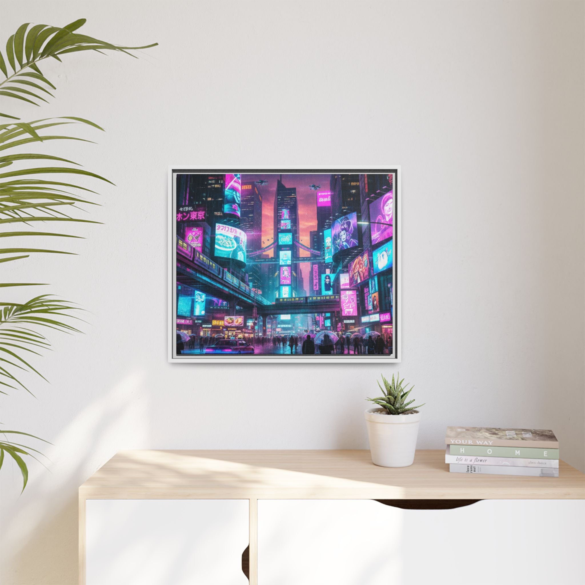 Bright Future Cityscape Vibrant Wall Art  — Framed Cyberpunk Wall Art