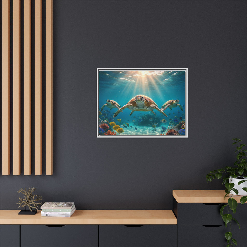 Sea Turtle Ocean Art — Framed Matte Canvas Wall Art