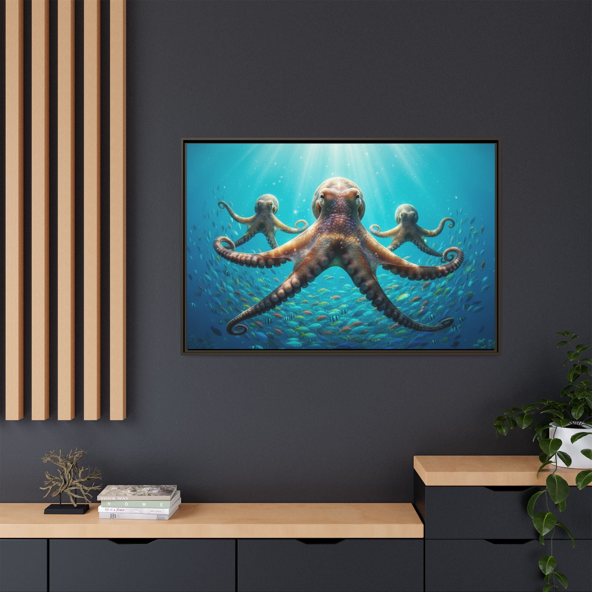 Framed Octopus Art Print — Vibrant Underwater Canvas Wall Decor