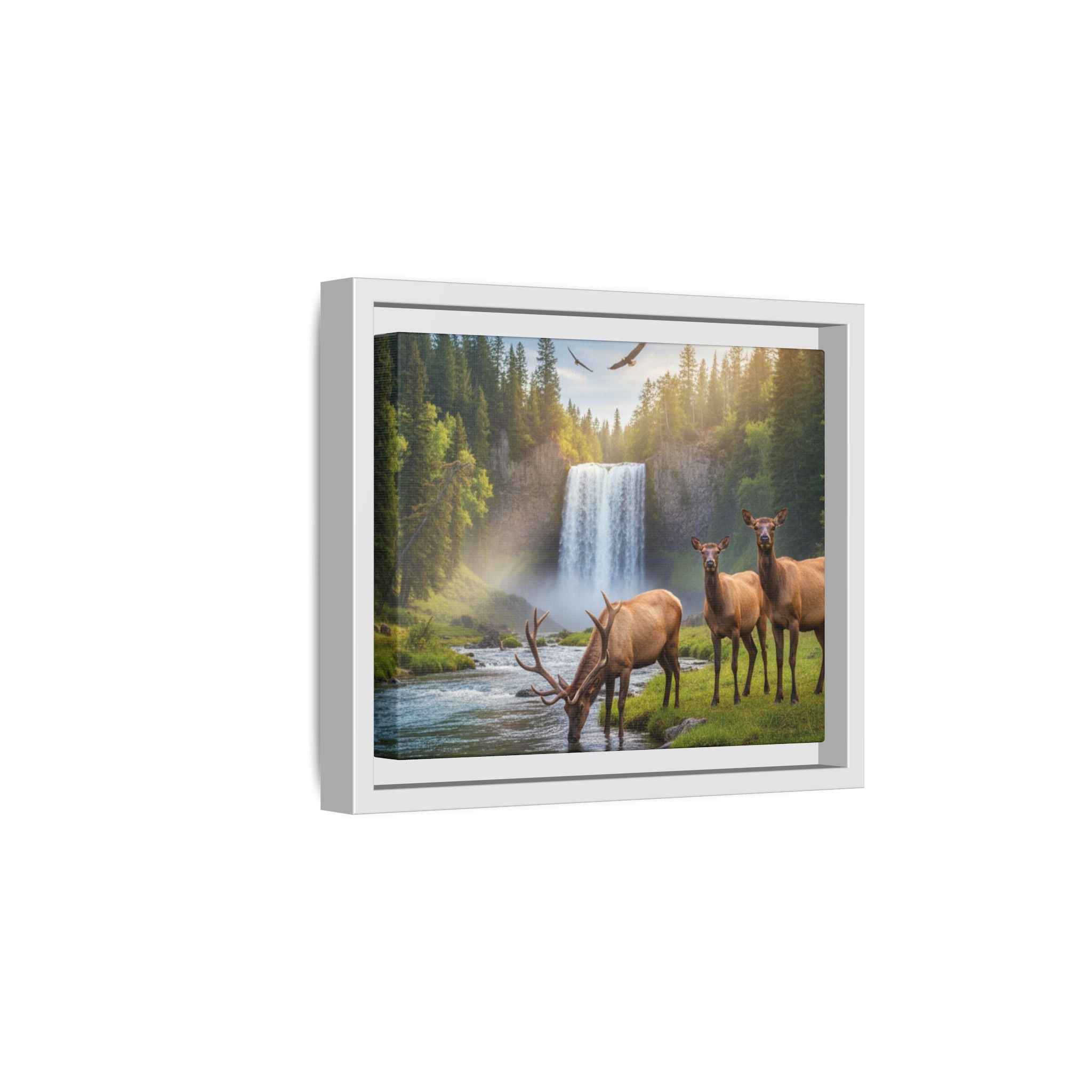 Waterfall Elk Forest Landscape Wall Art