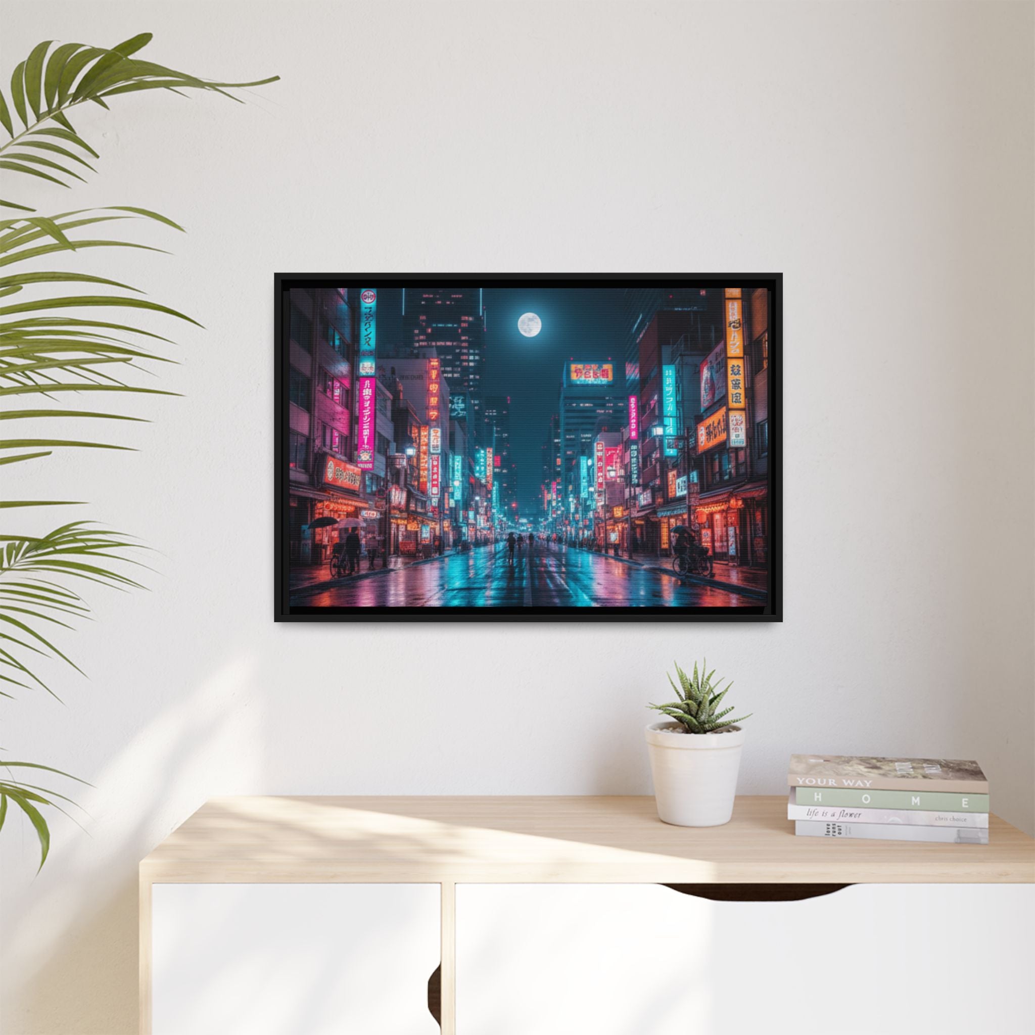 Japan Nightscape Canvas Framed Print