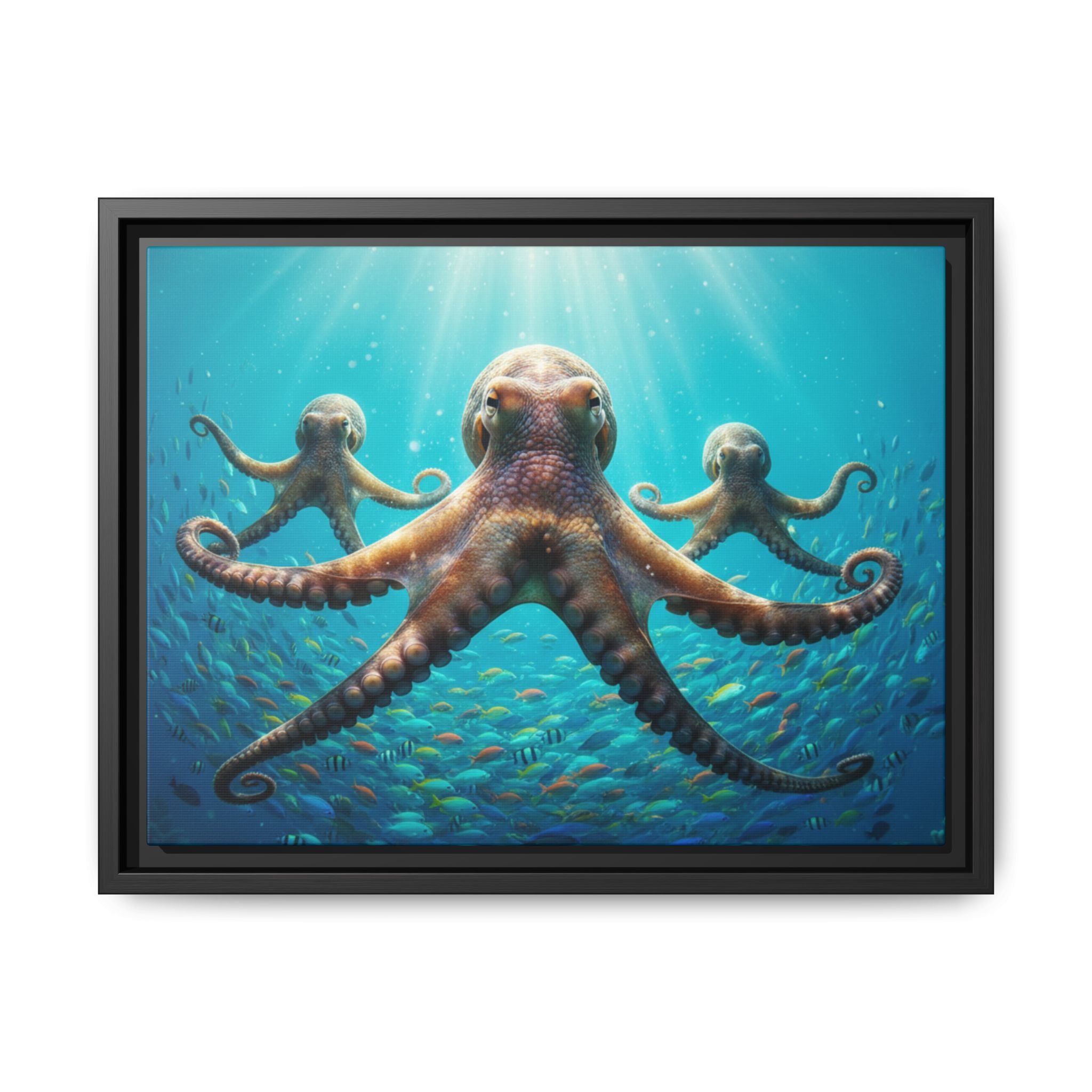 Framed Octopus Art Print — Vibrant Underwater Canvas Wall Decor
