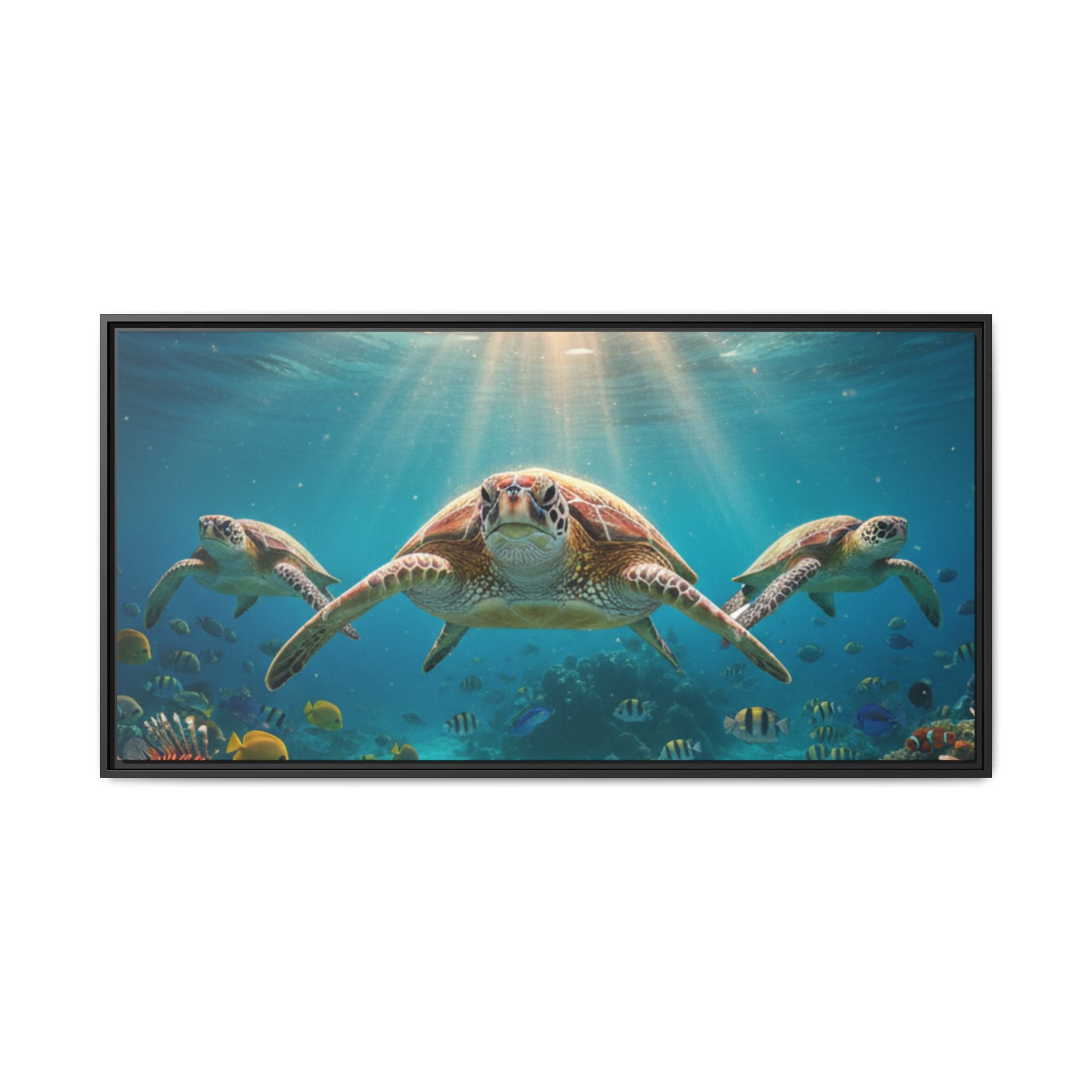 Sea Turtle Ocean Art — Framed Matte Canvas Wall Art