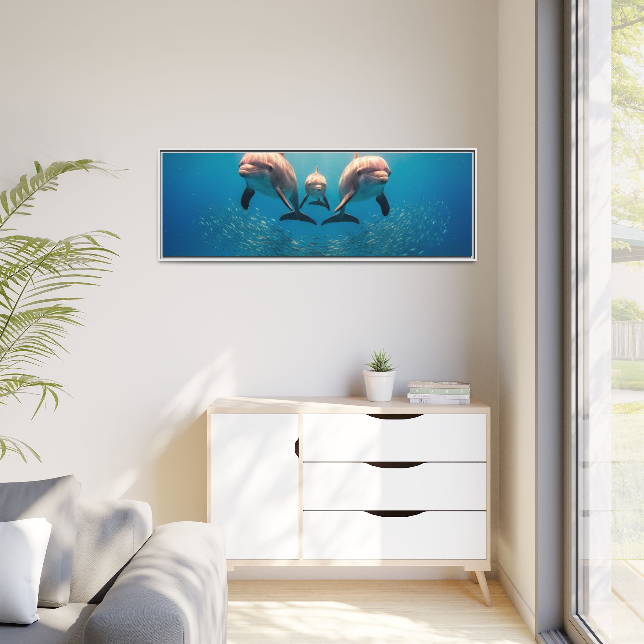 Framed Dolphin Canvas Print — Matte Ocean Wall Art