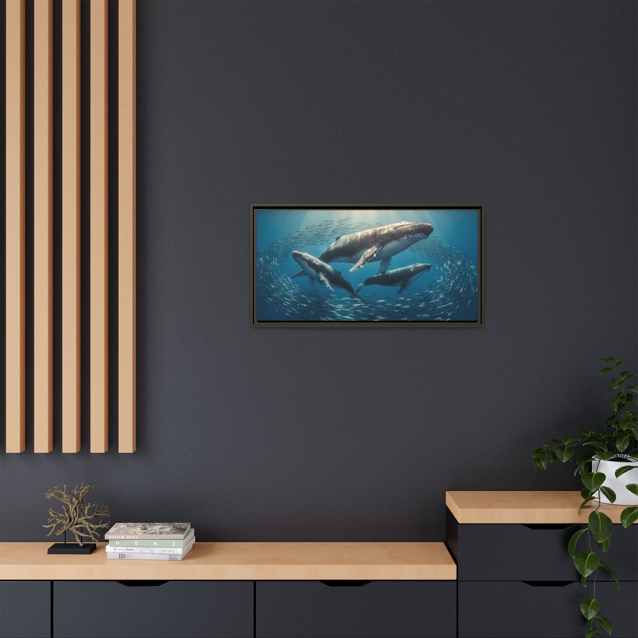 Stunning Whale Family Canvas Wall Art - Framed