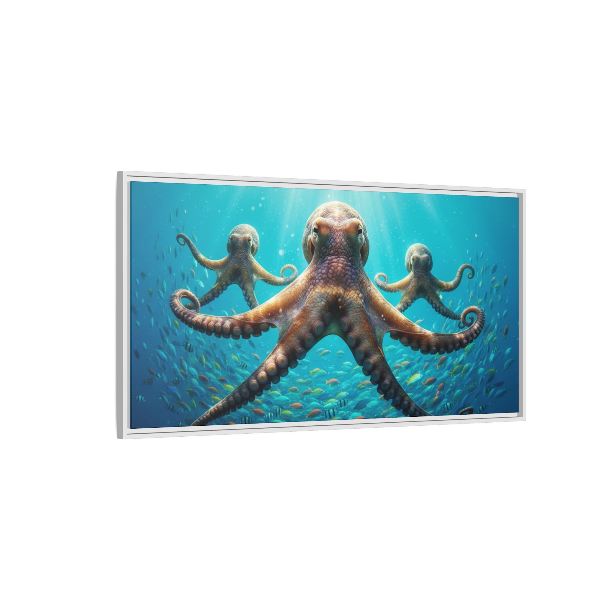 Framed Octopus Art Print — Vibrant Underwater Canvas Wall Decor