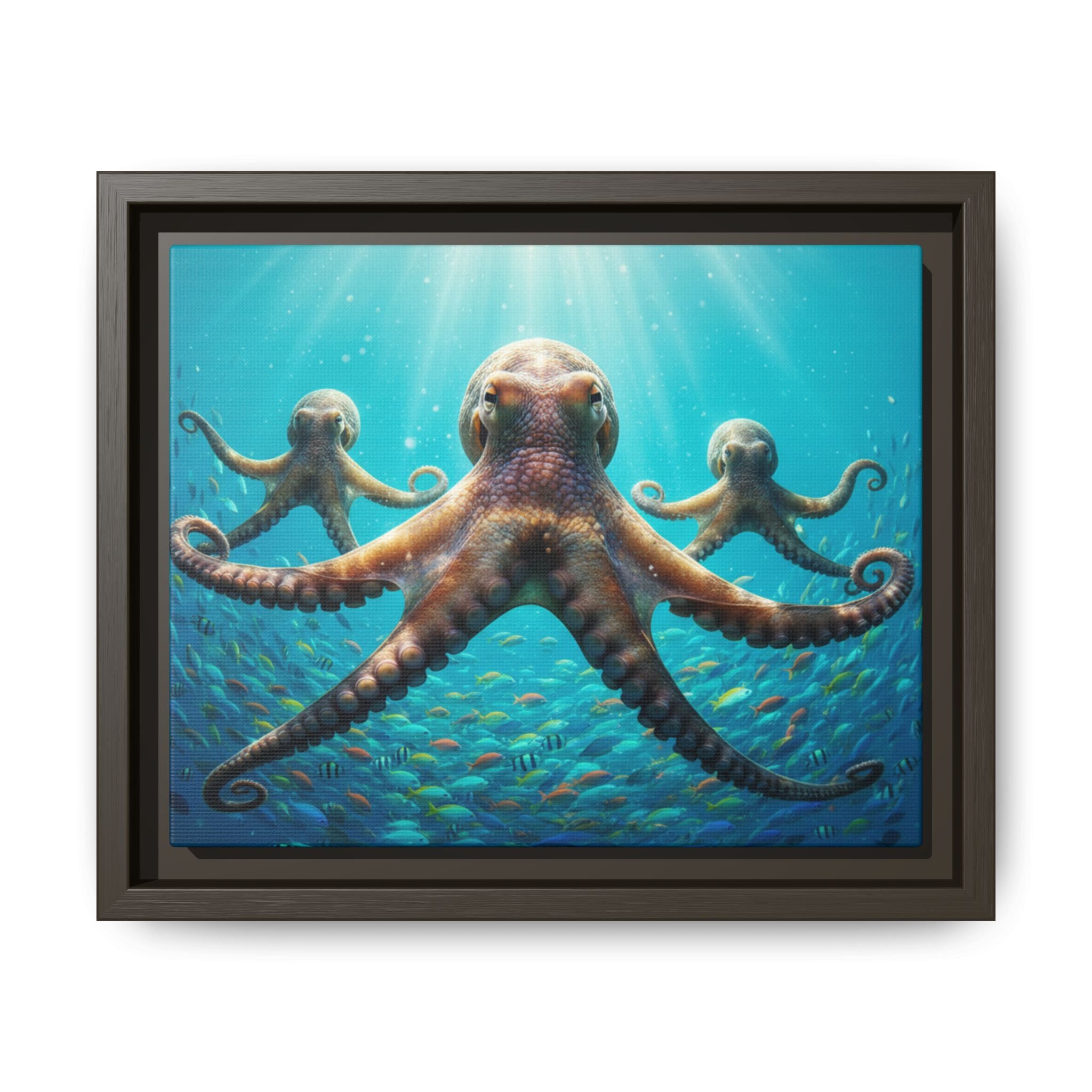 Framed Octopus Art Print — Vibrant Underwater Canvas Wall Decor