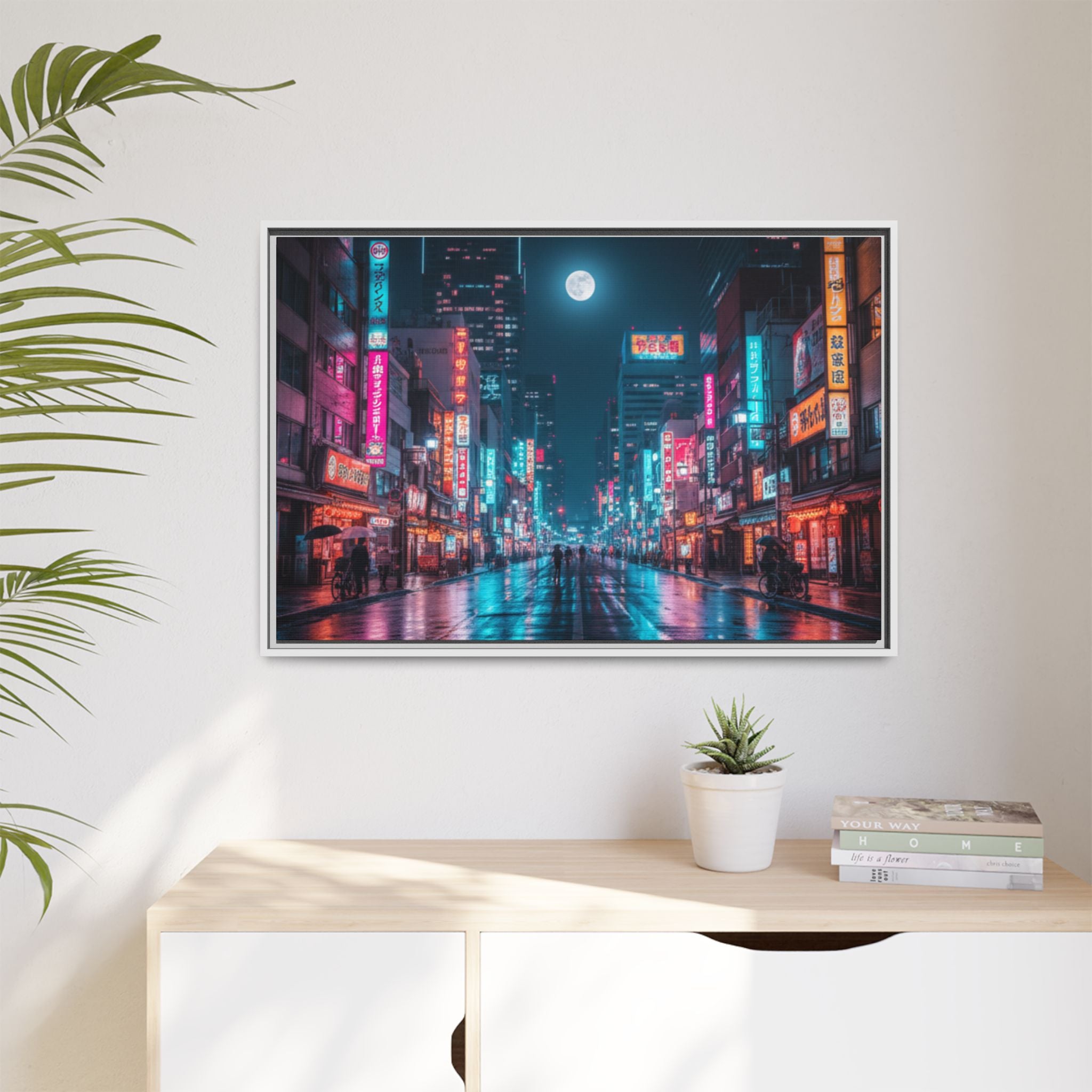 Japan Nightscape Canvas Framed Print