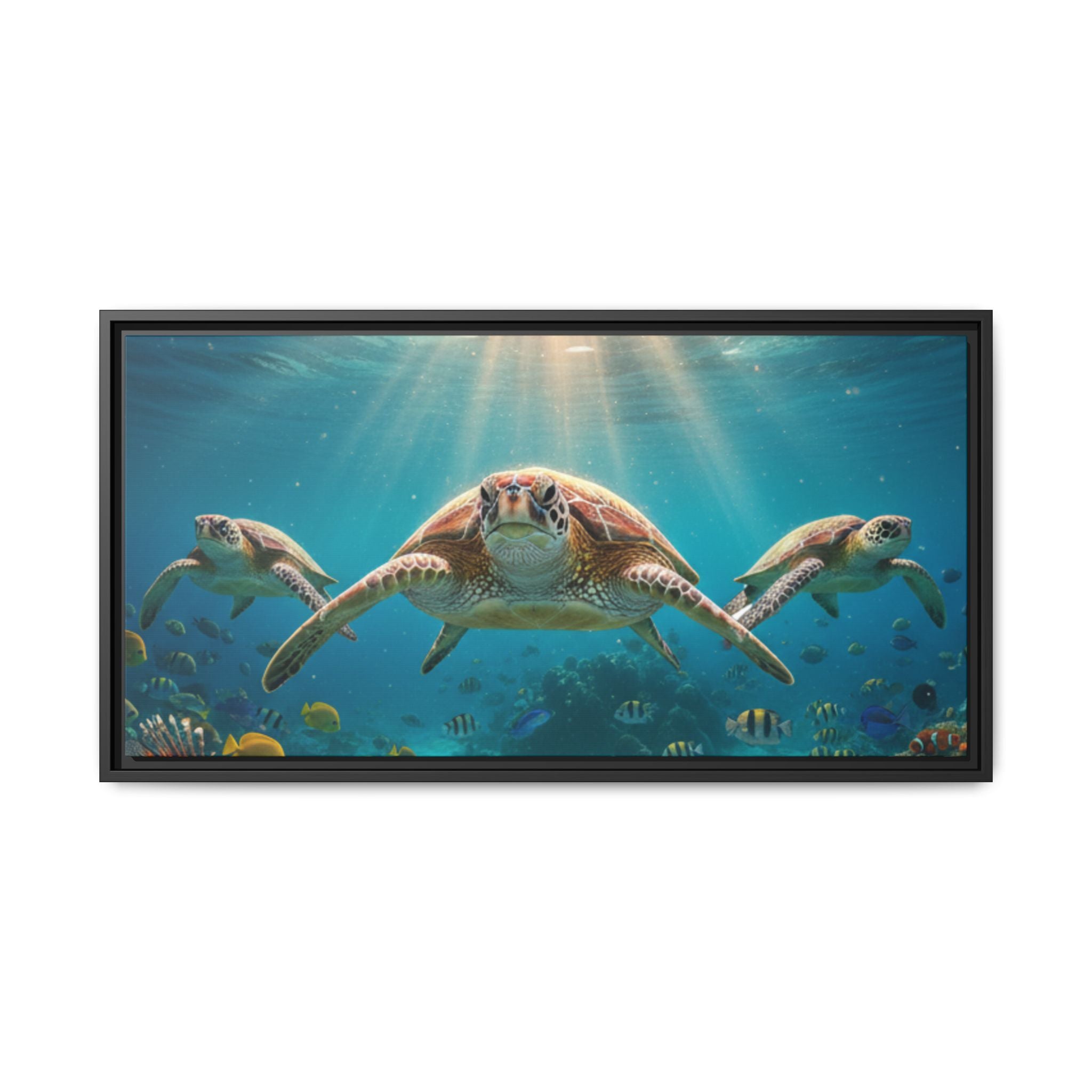 Sea Turtle Ocean Art — Framed Matte Canvas Wall Art