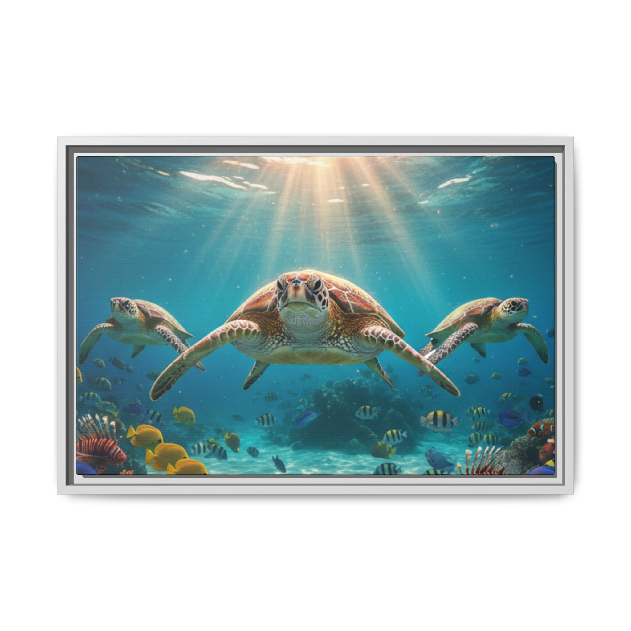 Sea Turtle Ocean Art — Framed Matte Canvas Wall Art