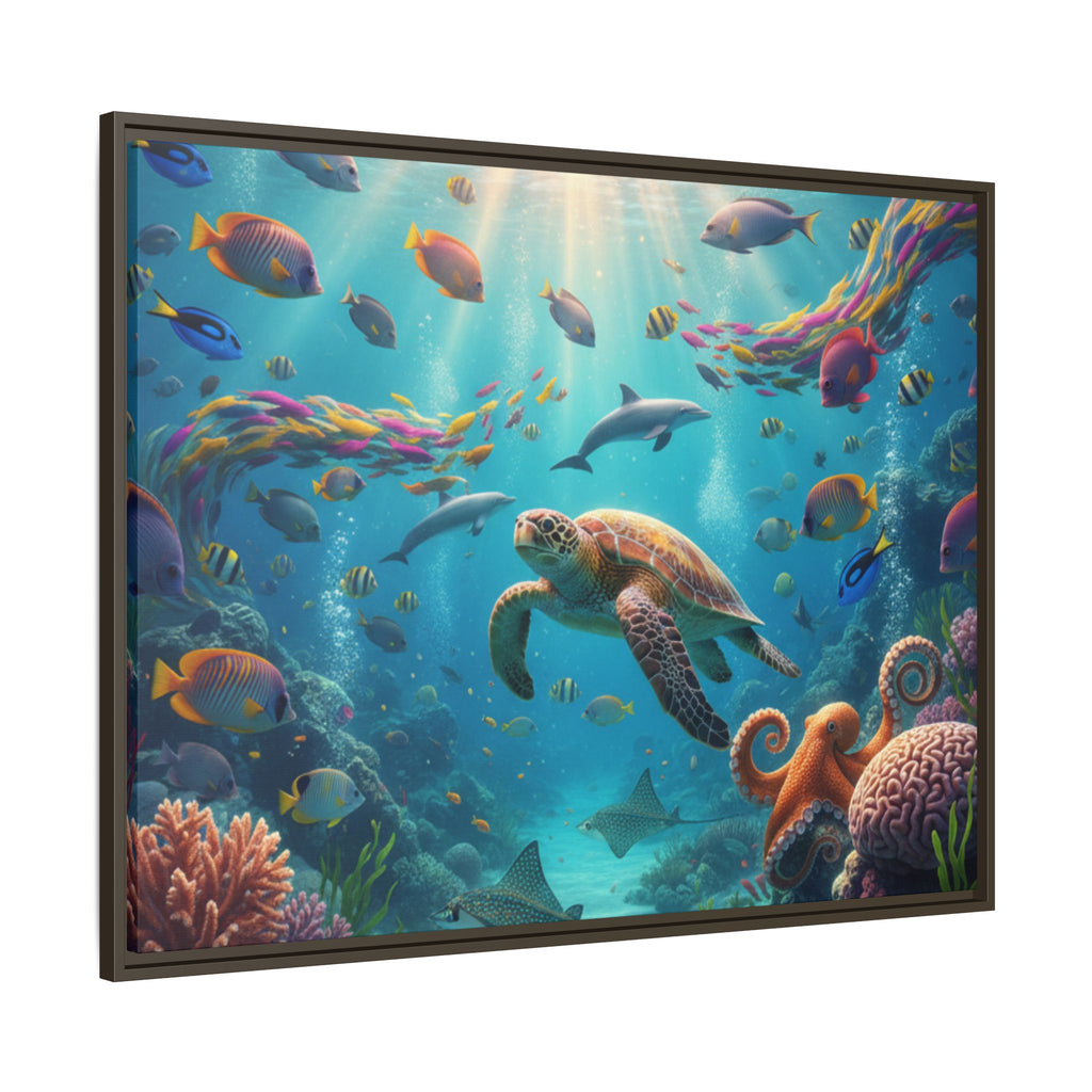 Framed Ocean Life Canvas — Colorful Sea Turtle Wall Art