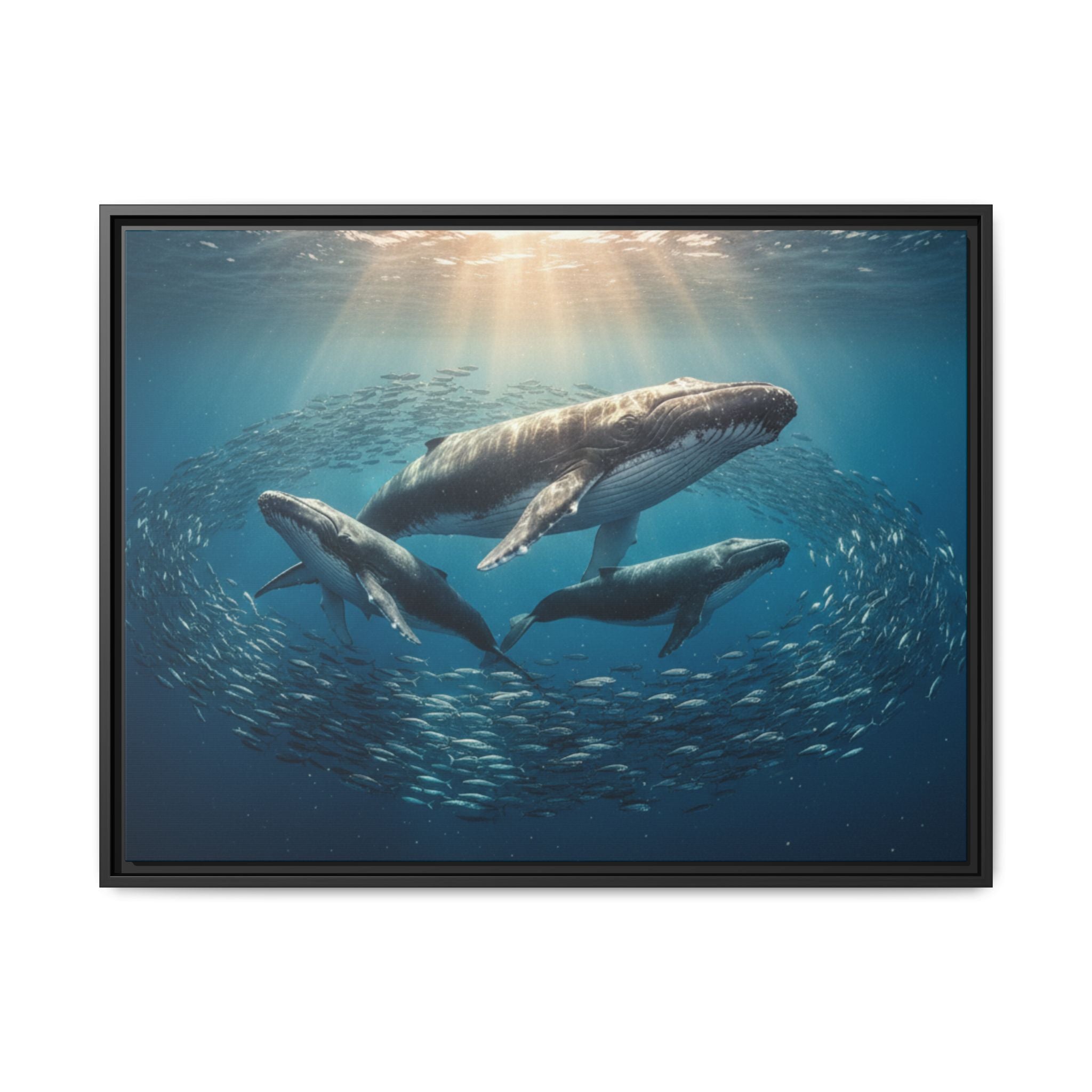 Stunning Whale Family Canvas Wall Art - Framed