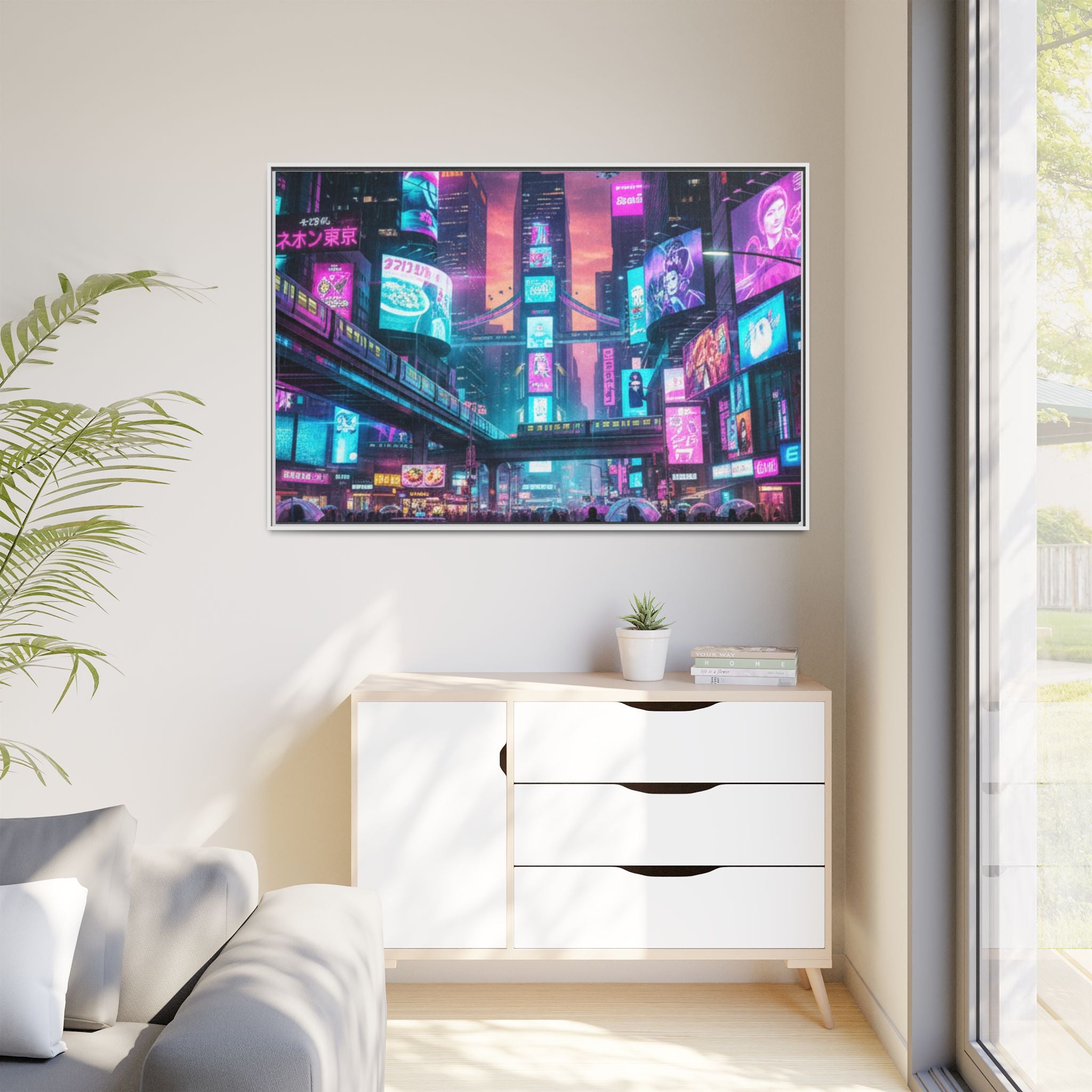 Bright Future Cityscape Vibrant Wall Art  — Framed Cyberpunk Wall Art