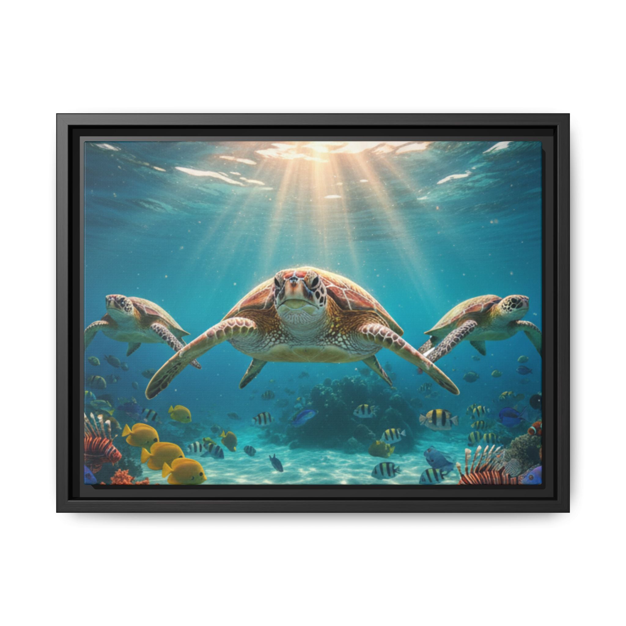 Sea Turtle Ocean Art — Framed Matte Canvas Wall Art