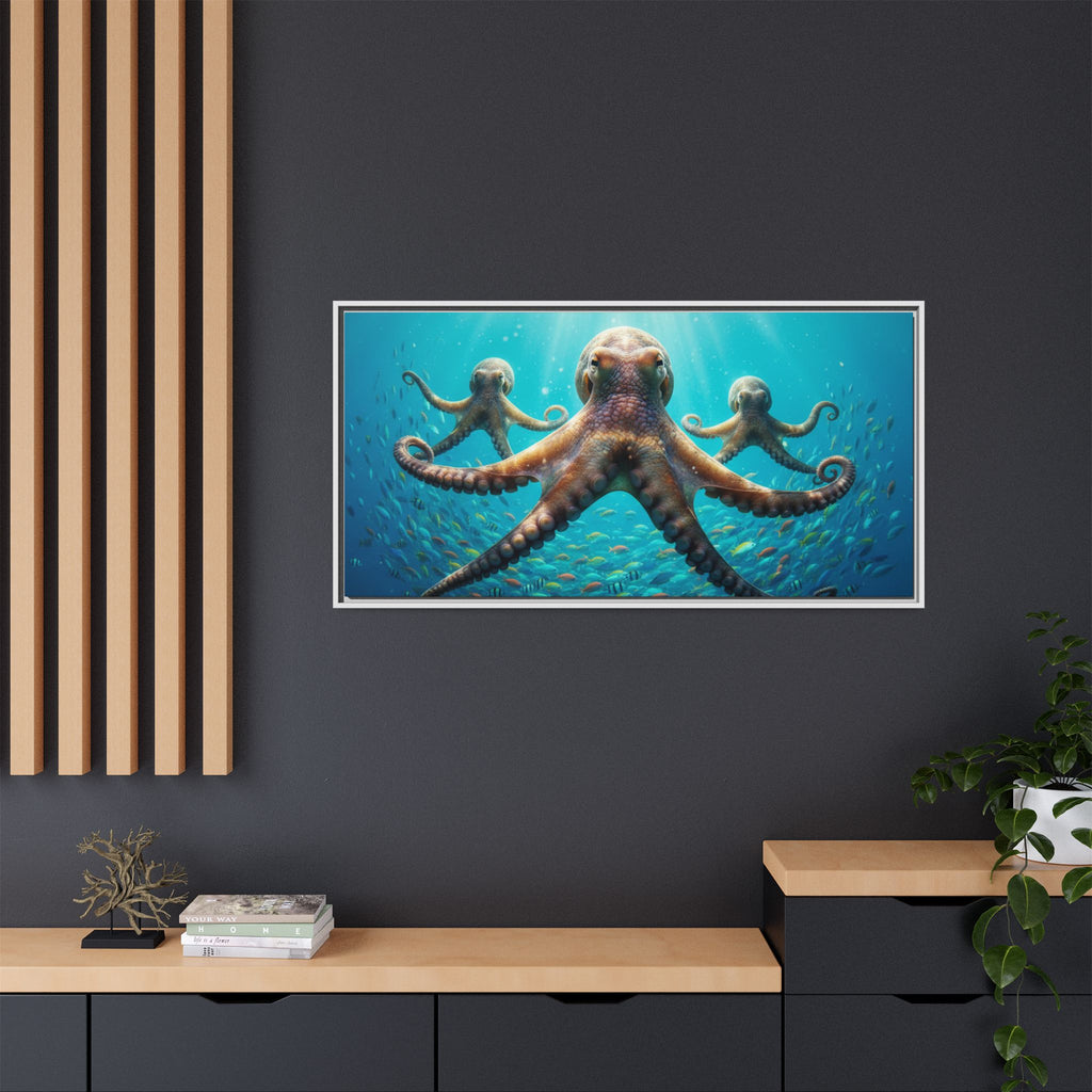Framed Octopus Art Print — Vibrant Underwater Canvas Wall Decor