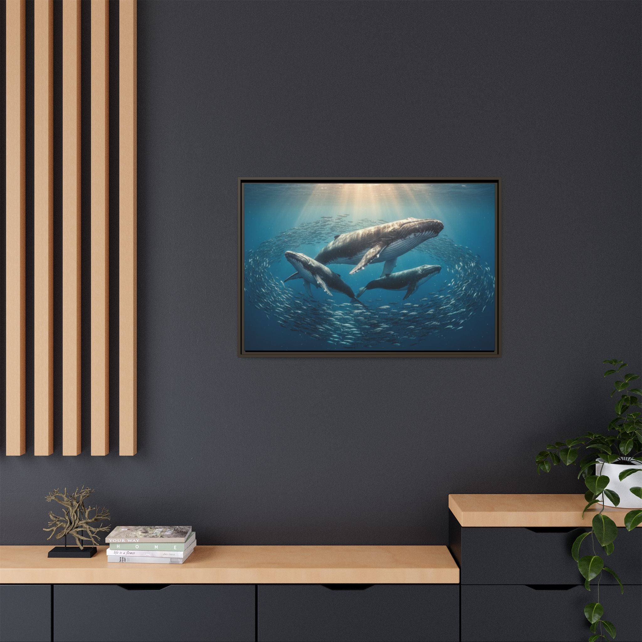 Stunning Whale Family Canvas Wall Art - Framed