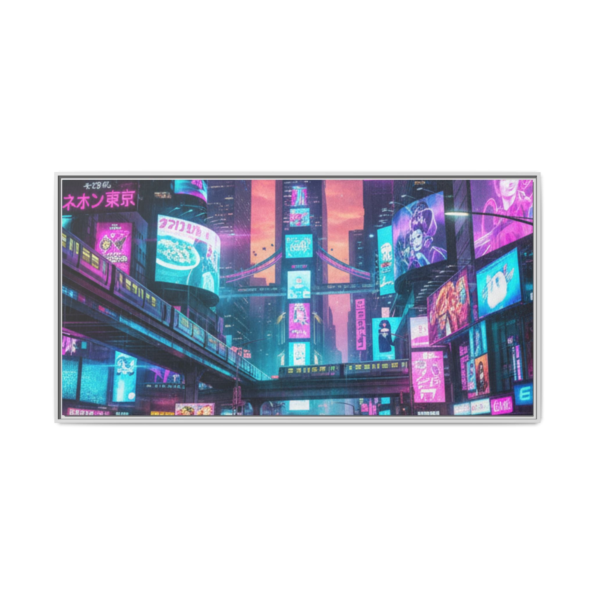 Bright Future Cityscape Vibrant Wall Art  — Framed Cyberpunk Wall Art